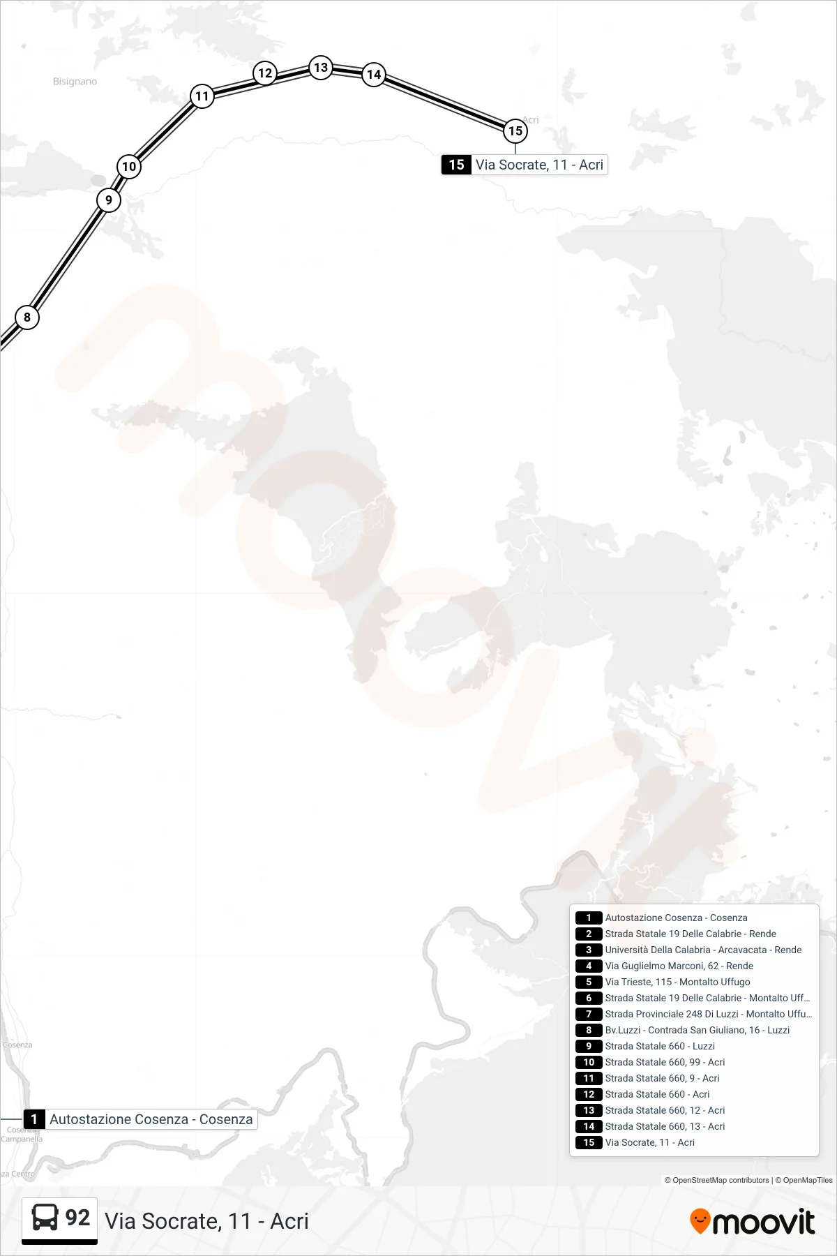 Linea 92 bus (Via Socrate, 11 - Acri) - Percorsi e fermate sulla mappa