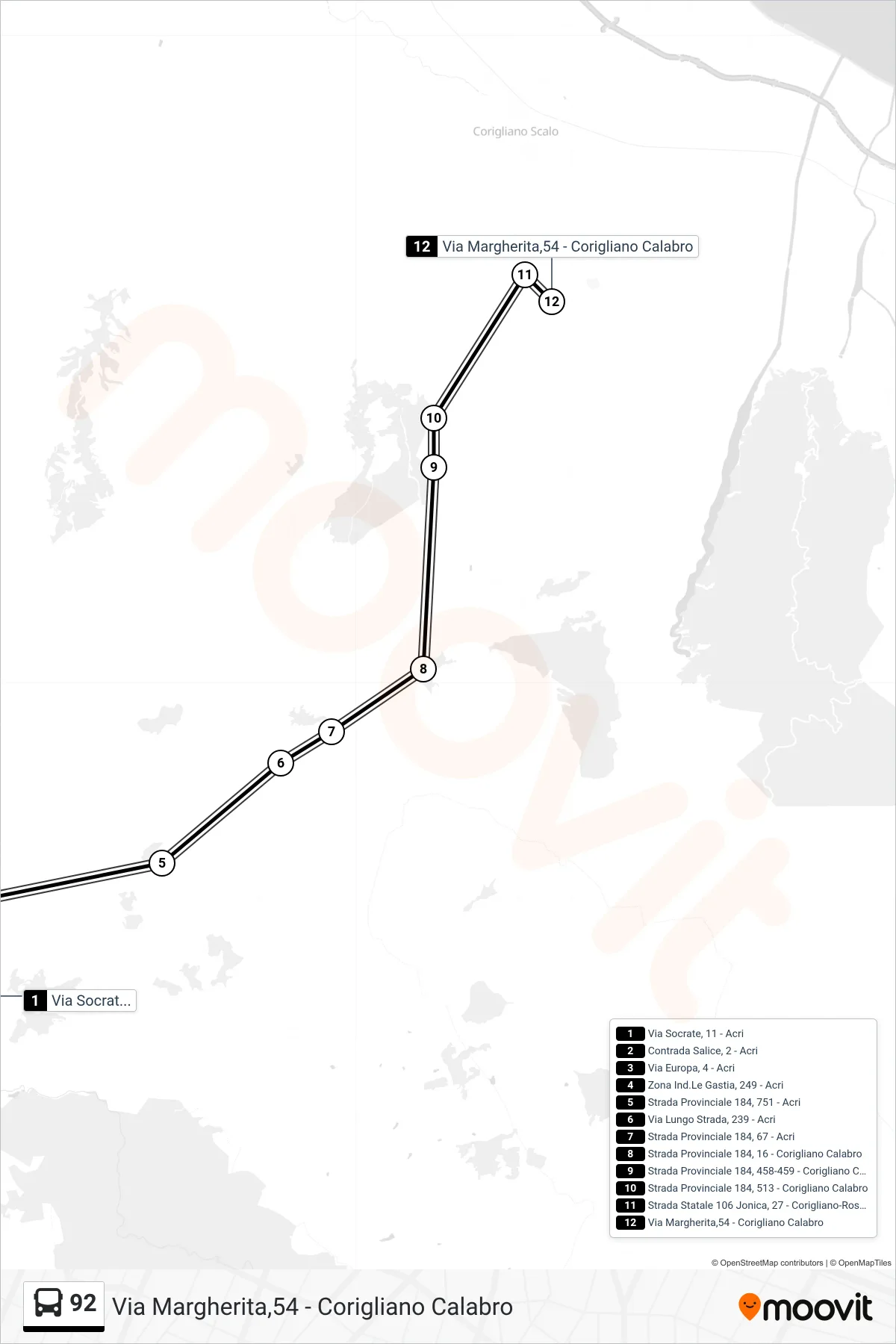 Linea 92  bus (Via Margherita,54 - Corigliano Calabro) - Percorsi e fermate sulla mappa
