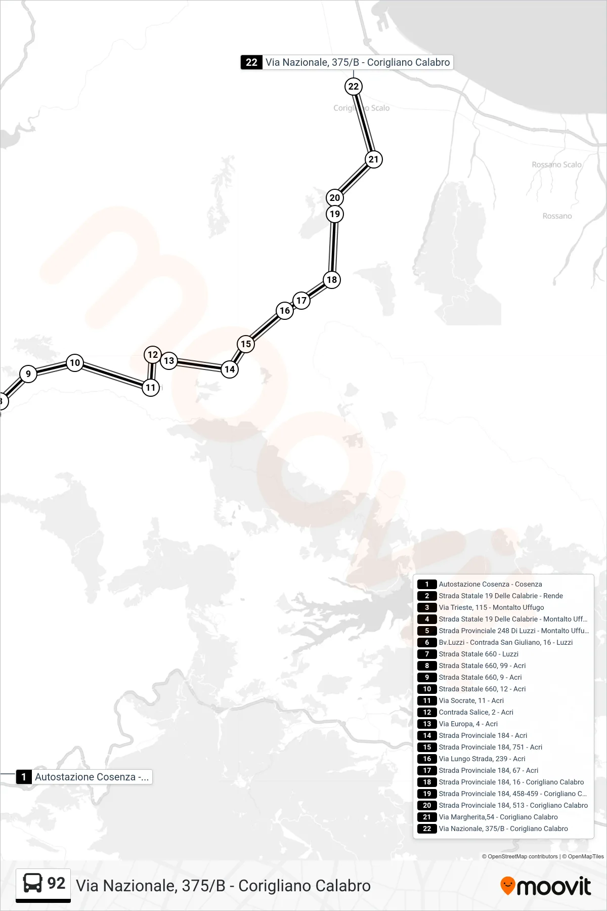 Linea 92 bus (Via Nazionale, 375/B - Corigliano Calabro) - Percorsi e fermate sulla mappa
