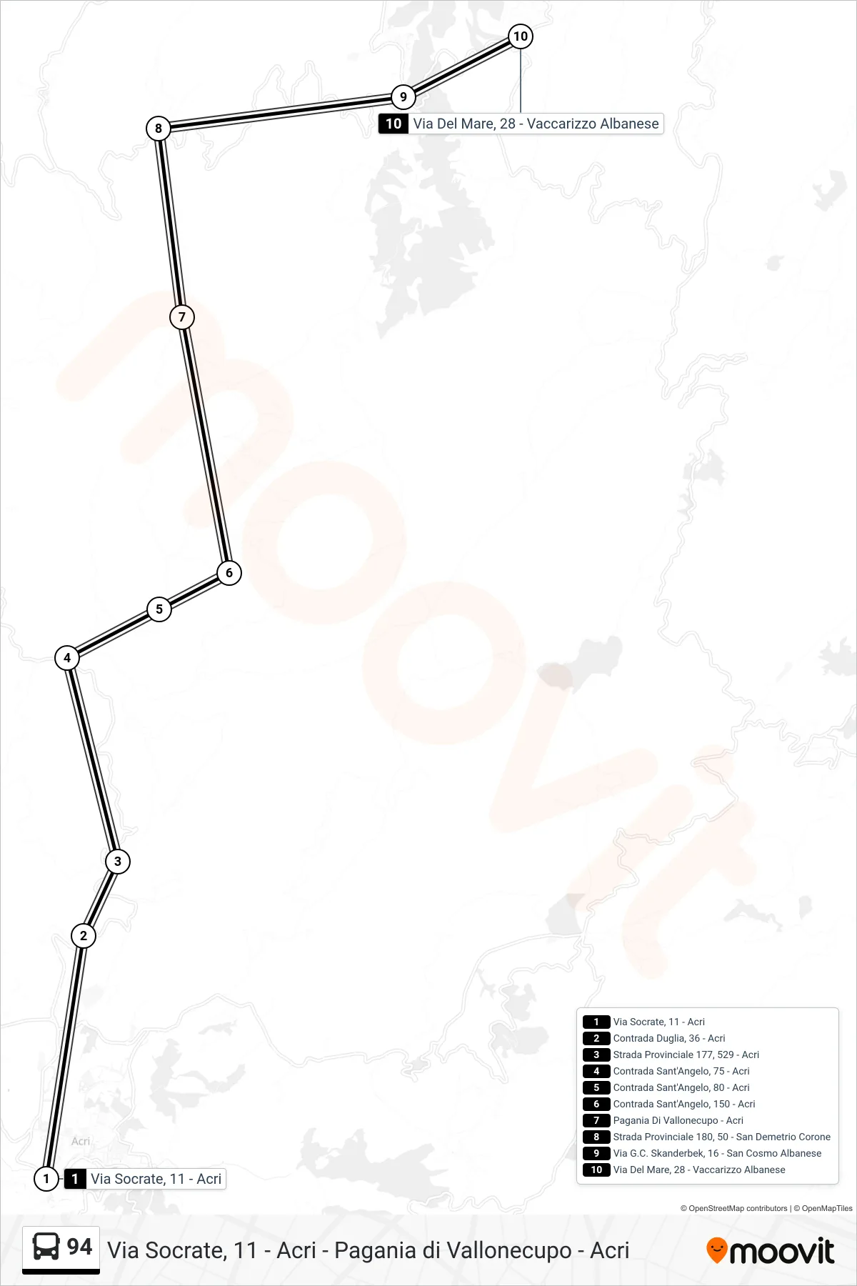 Linea 94 bus (Via Del Mare, 28 - Vaccarizzo Albanese) - Percorsi e fermate sulla mappa