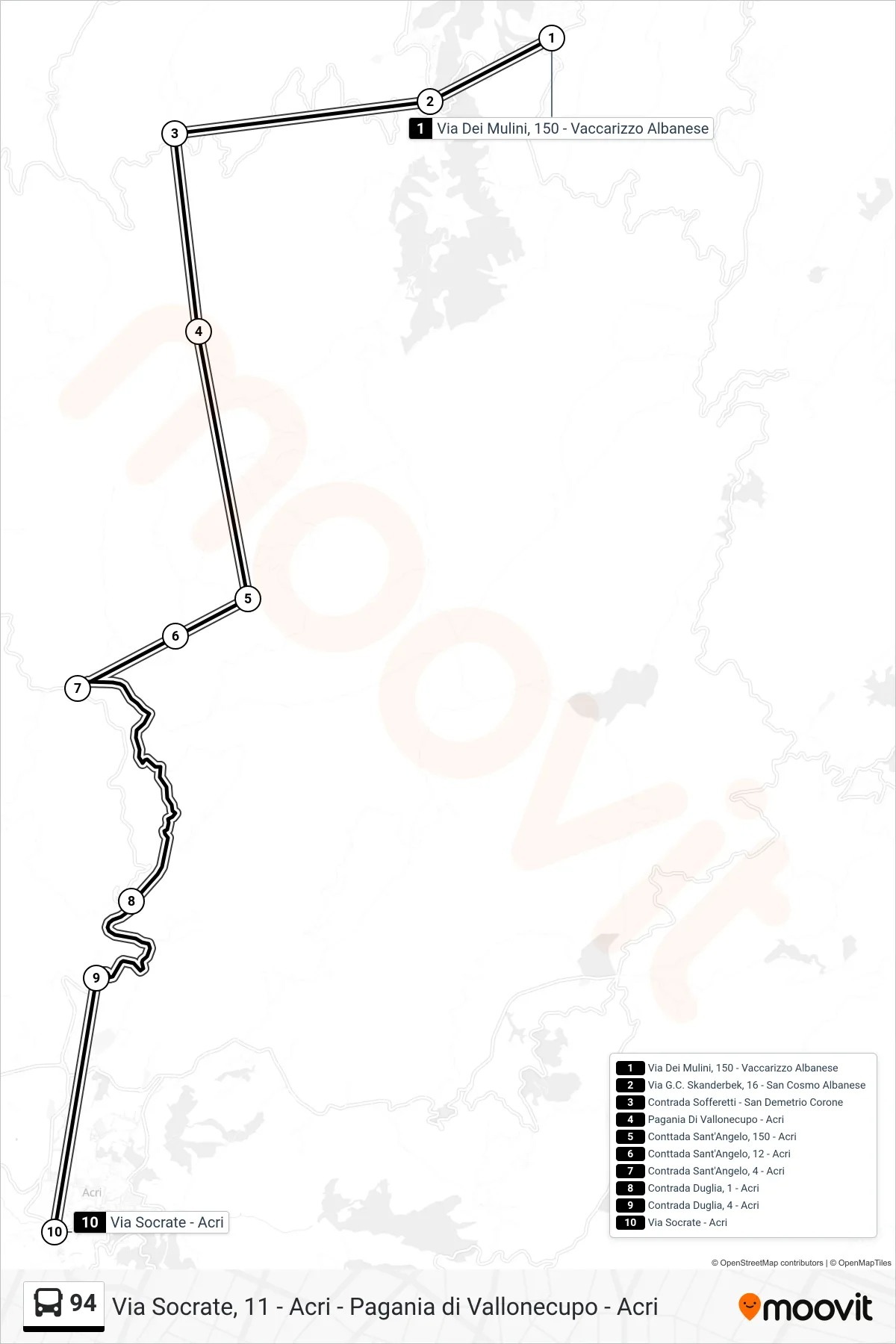 Linea 94  bus (Via  Socrate - Acri) - Percorsi e fermate sulla mappa
