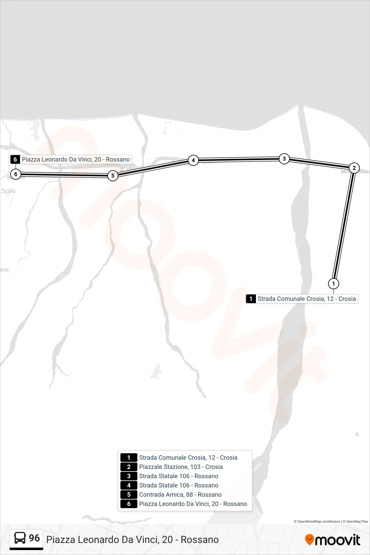 Linea 96  bus (Piazza  Leonardo Da Vinci, 20 - Rossano) - Percorsi e fermate sulla mappa