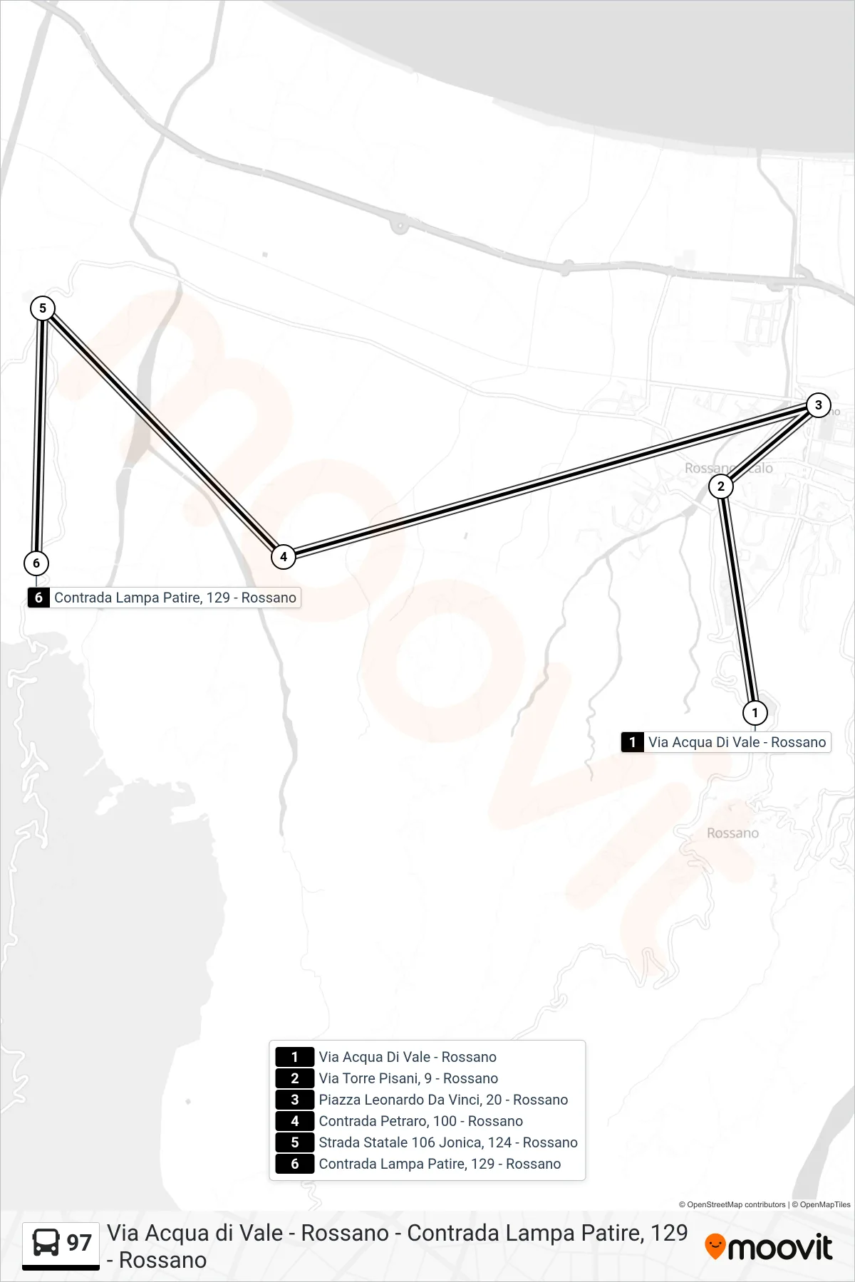 Linea 97 bus (Contrada Lampa Patire, 129 - Rossano) - Percorsi e fermate sulla mappa