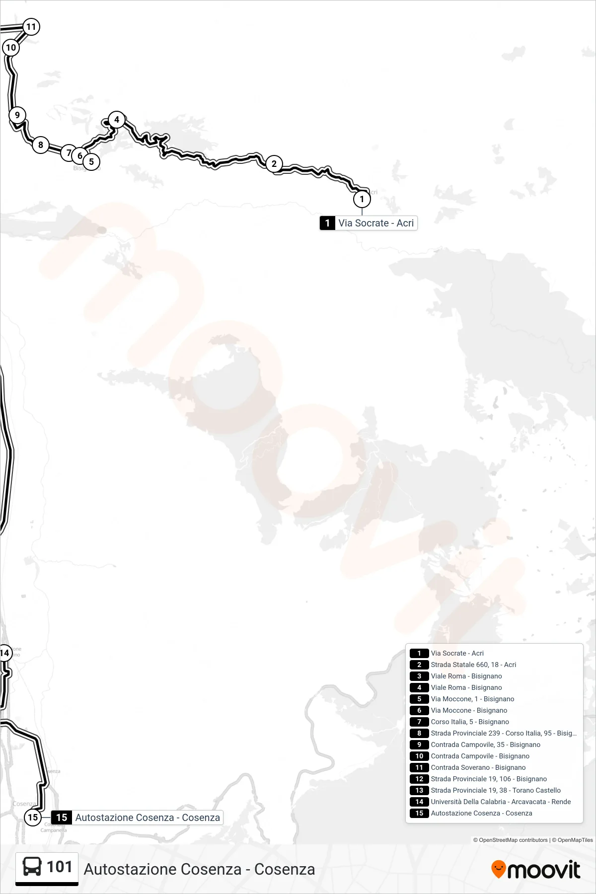 Linea 101 bus (Autostazione Cosenza - Cosenza) - Percorsi e fermate sulla mappa
