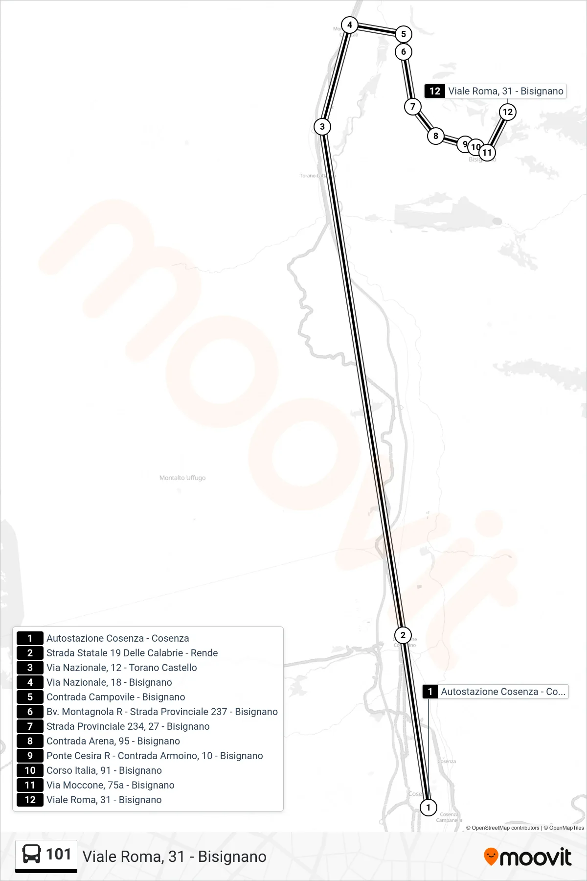 Linea 101 bus (Viale Roma, 31 - Bisignano) - Percorsi e fermate sulla mappa