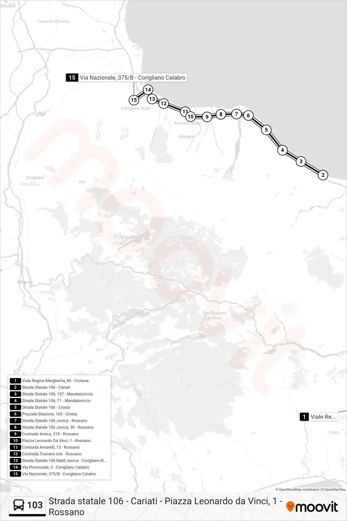 Linea 103 bus (Via Nazionale, 375/B - Corigliano Calabro) - Percorsi e fermate sulla mappa