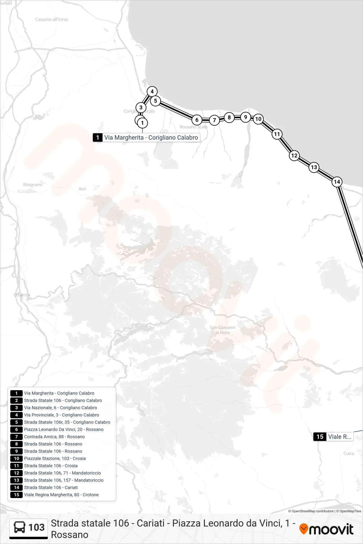 Linea 103 bus (Viale Regina Margherita, 80 - Crotone) - Percorsi e fermate sulla mappa