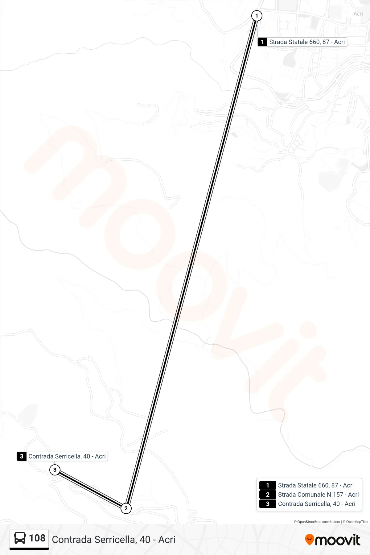 Linea 108 bus (Contrada Serricella, 40 - Acri) - Percorsi e fermate sulla mappa