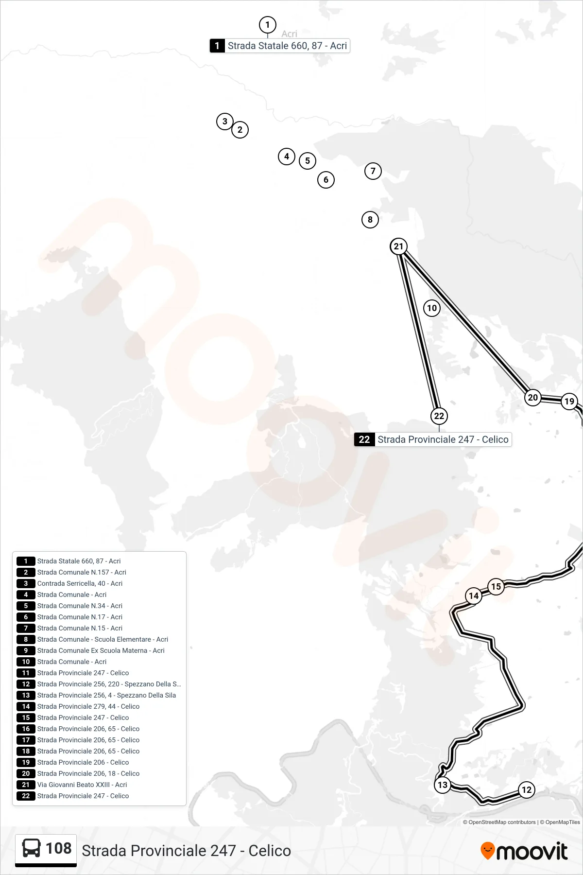 Linea 108 bus (Strada Provinciale 247 - Celico) - Percorsi e fermate sulla mappa