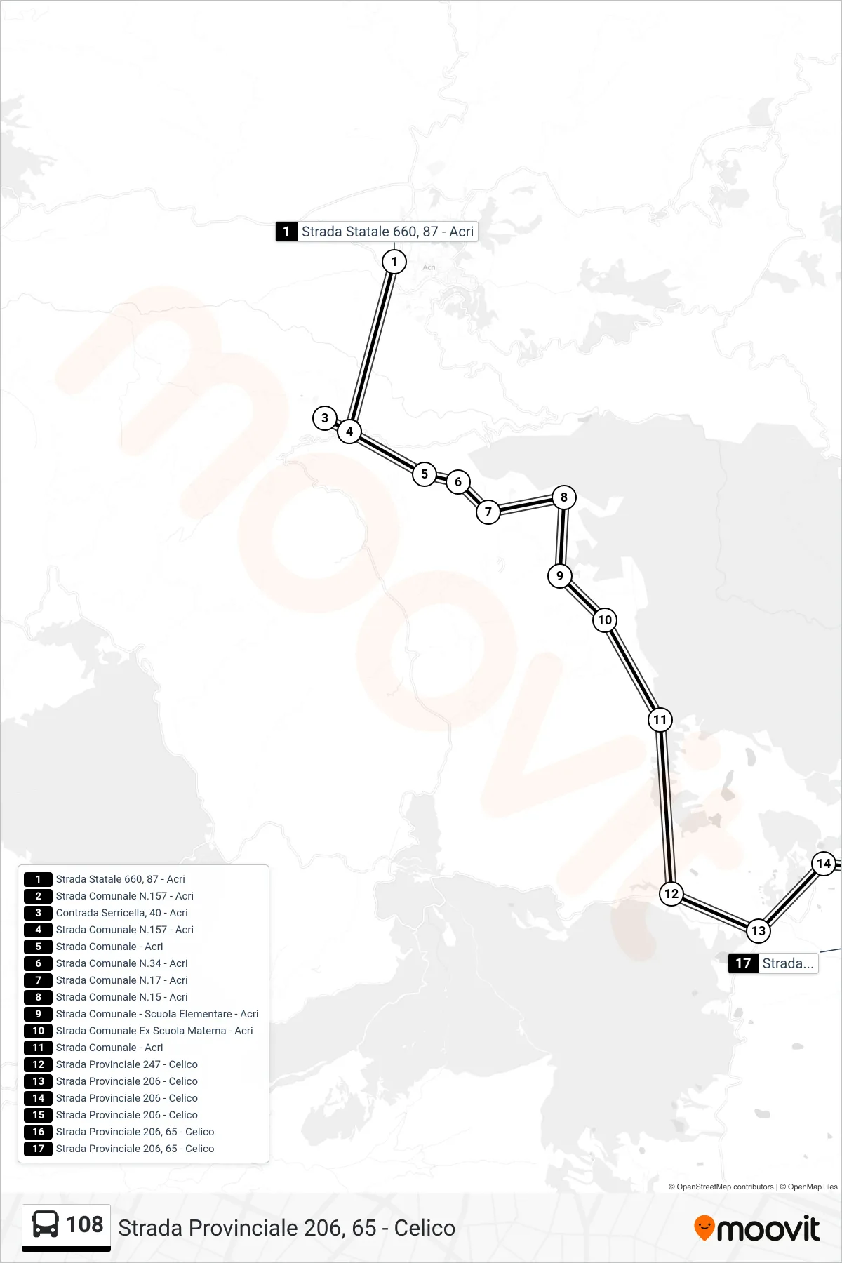 Linea 108 bus (Strada Provinciale 206, 65 - Celico) - Percorsi e fermate sulla mappa