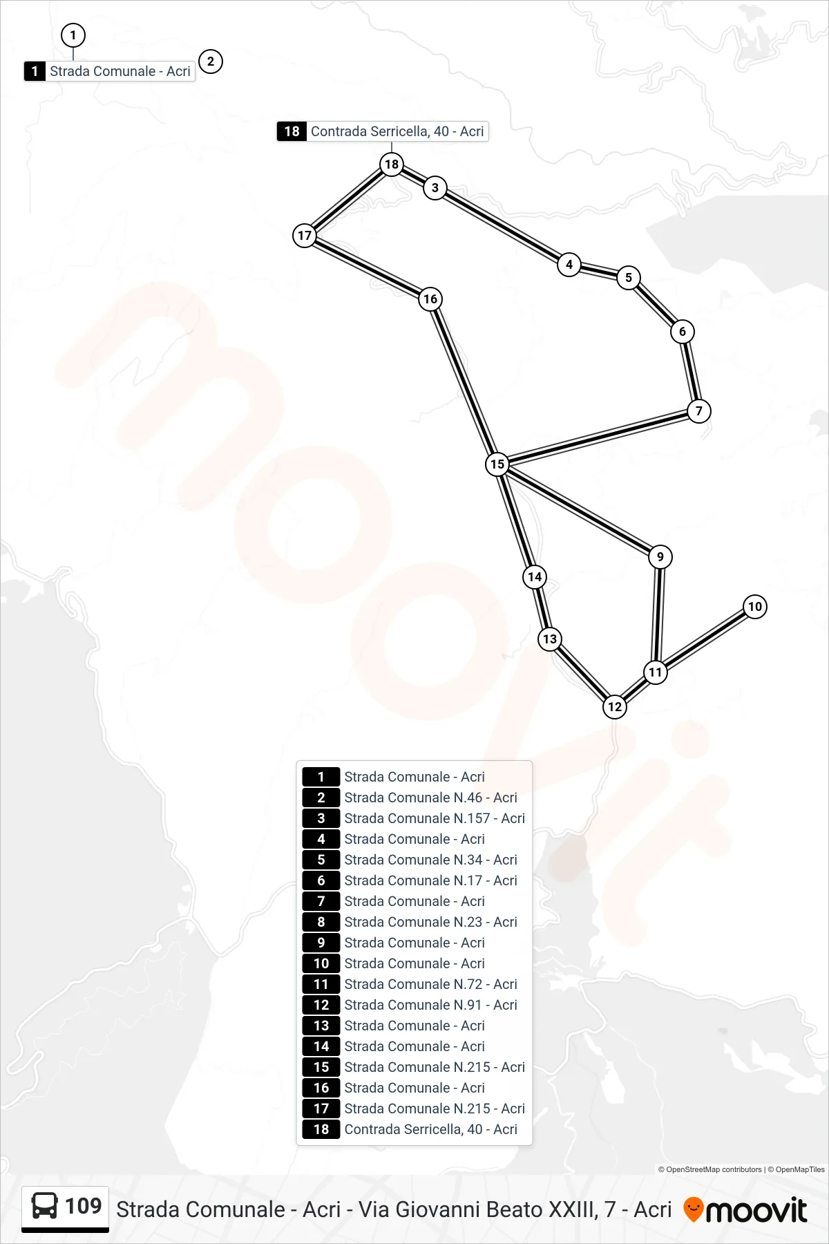 Linea 109 bus (Contrada Serricella, 40 - Acri) - Percorsi e fermate sulla mappa