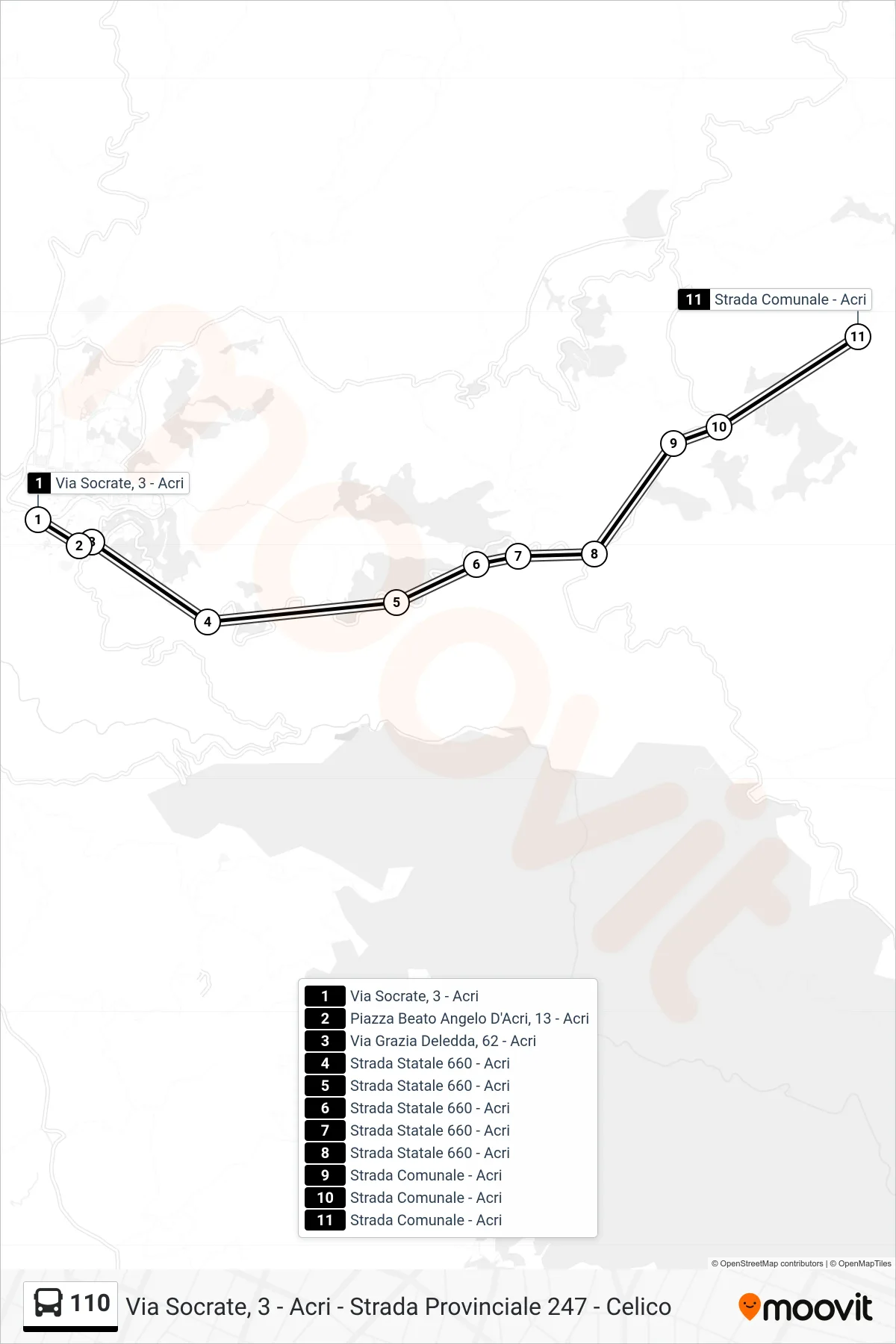Linea 110  bus (Strada Comunale - Acri) - Percorsi e fermate sulla mappa