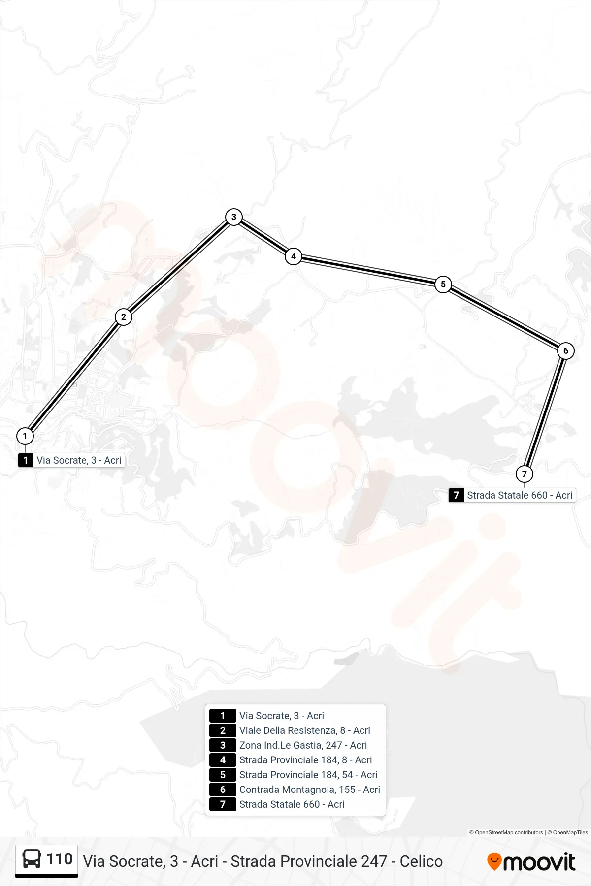 Linea 110 bus (Strada Statale 660 - Acri) - Percorsi e fermate sulla mappa