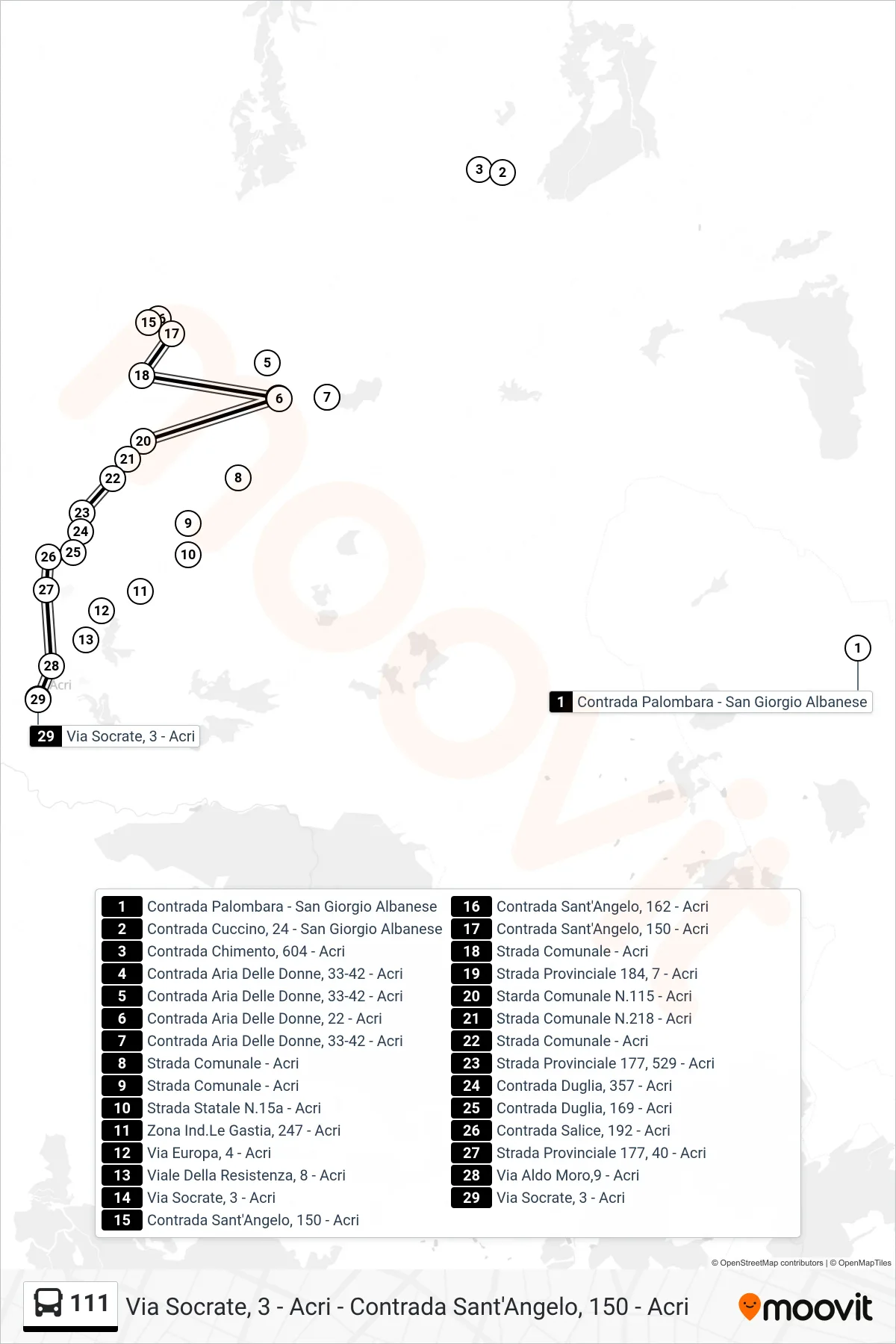 Linea 111 bus (Via Socrate, 3 - Acri) - Percorsi e fermate sulla mappa