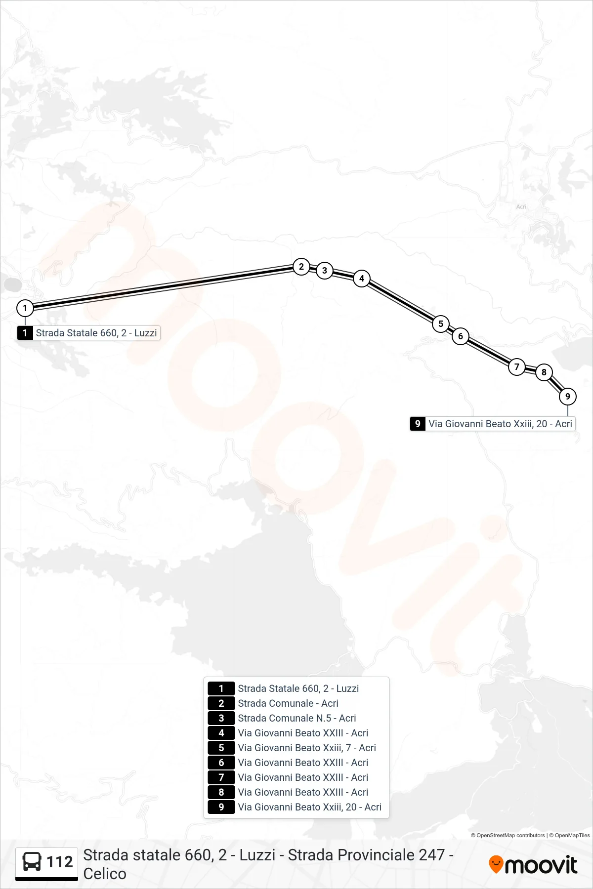 Linea 112 bus (Via Giovanni Beato Xxiii, 20 - Acri) - Percorsi e fermate sulla mappa