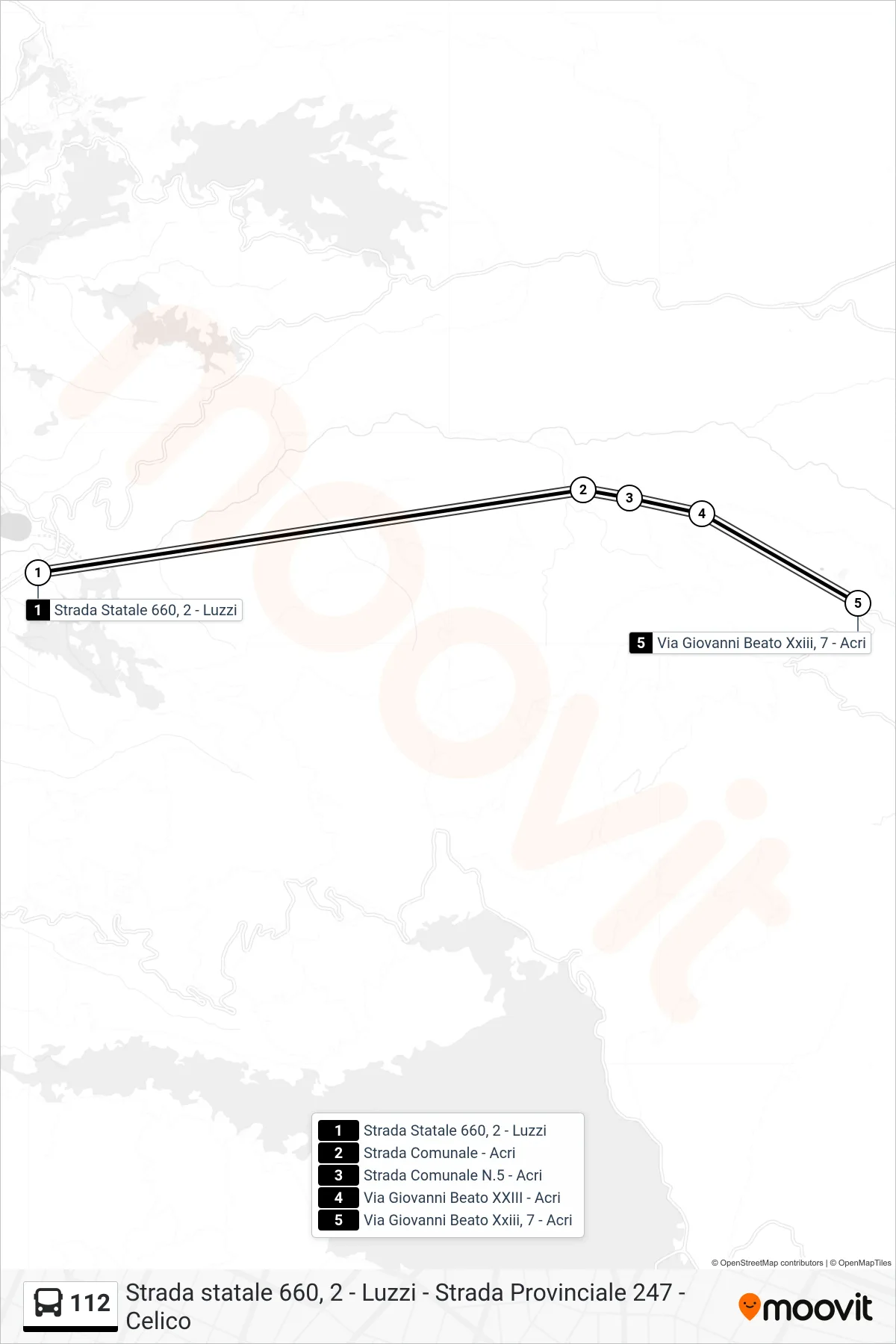 Linea 112 bus (Via Giovanni Beato Xxiii, 7 - Acri) - Percorsi e fermate sulla mappa