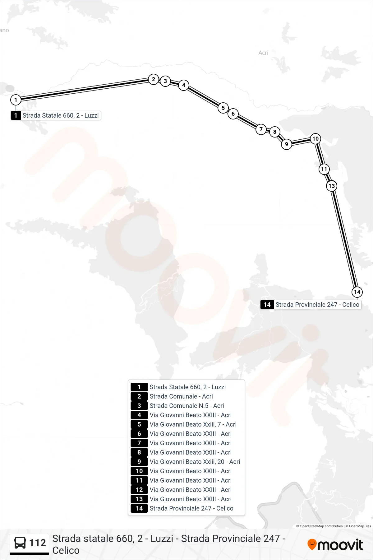 Linea 112 bus (Strada Provinciale 247 - Celico) - Percorsi e fermate sulla mappa