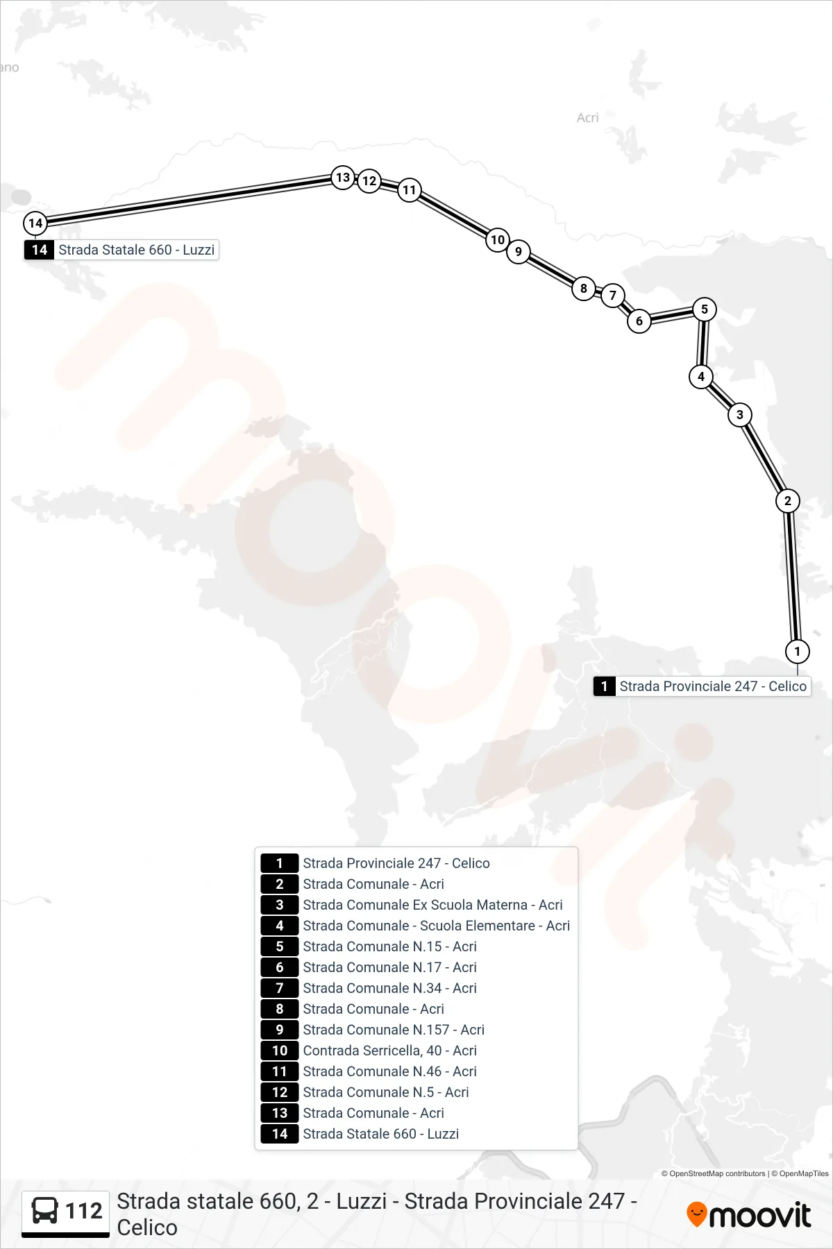 Linea 112 bus (Strada Statale 660 - Luzzi) - Percorsi e fermate sulla mappa
