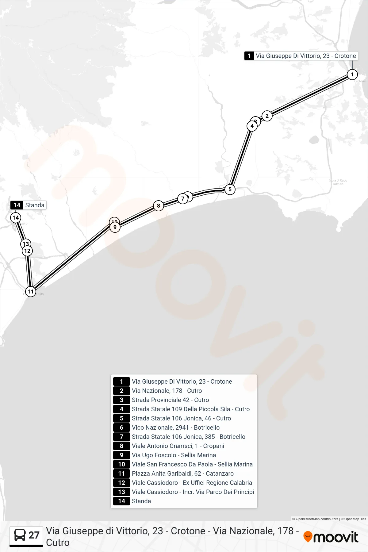 Linea 27 bus (Via Francesco Acri, 13 - Catanzaro) - Percorsi e fermate sulla mappa
