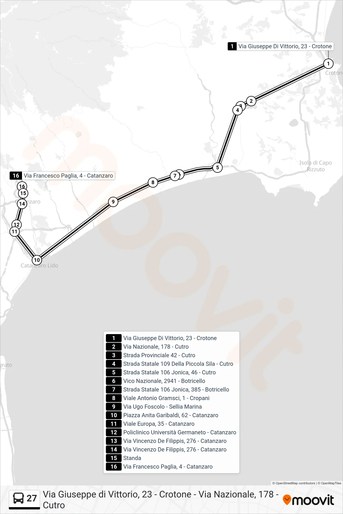 Linea 27  bus (Via Francesco Paglia, 4 - Catanzaro) - Percorsi e fermate sulla mappa