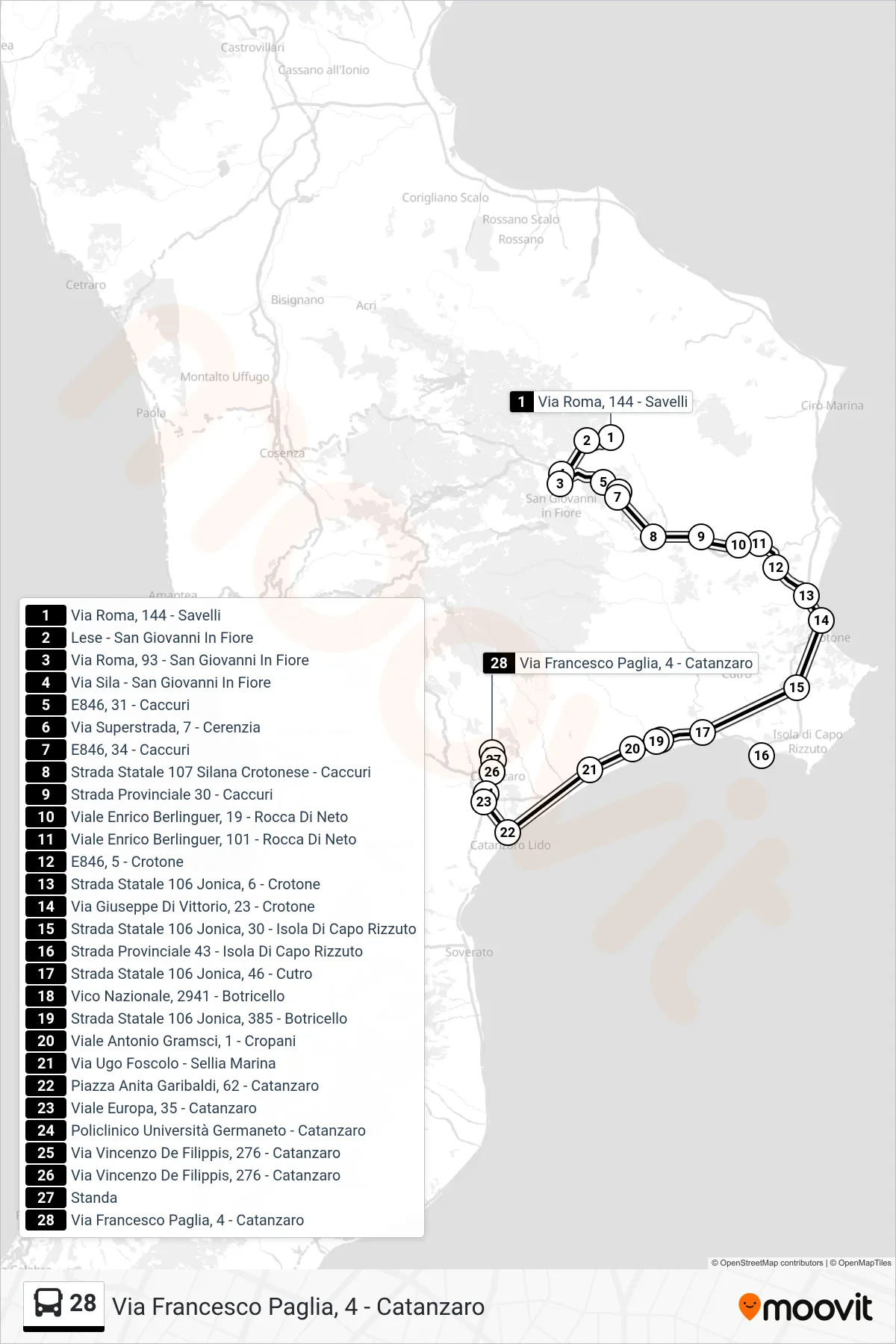 Linea 28 bus (Via Francesco Paglia, 4 - Catanzaro) - Percorsi e fermate sulla mappa