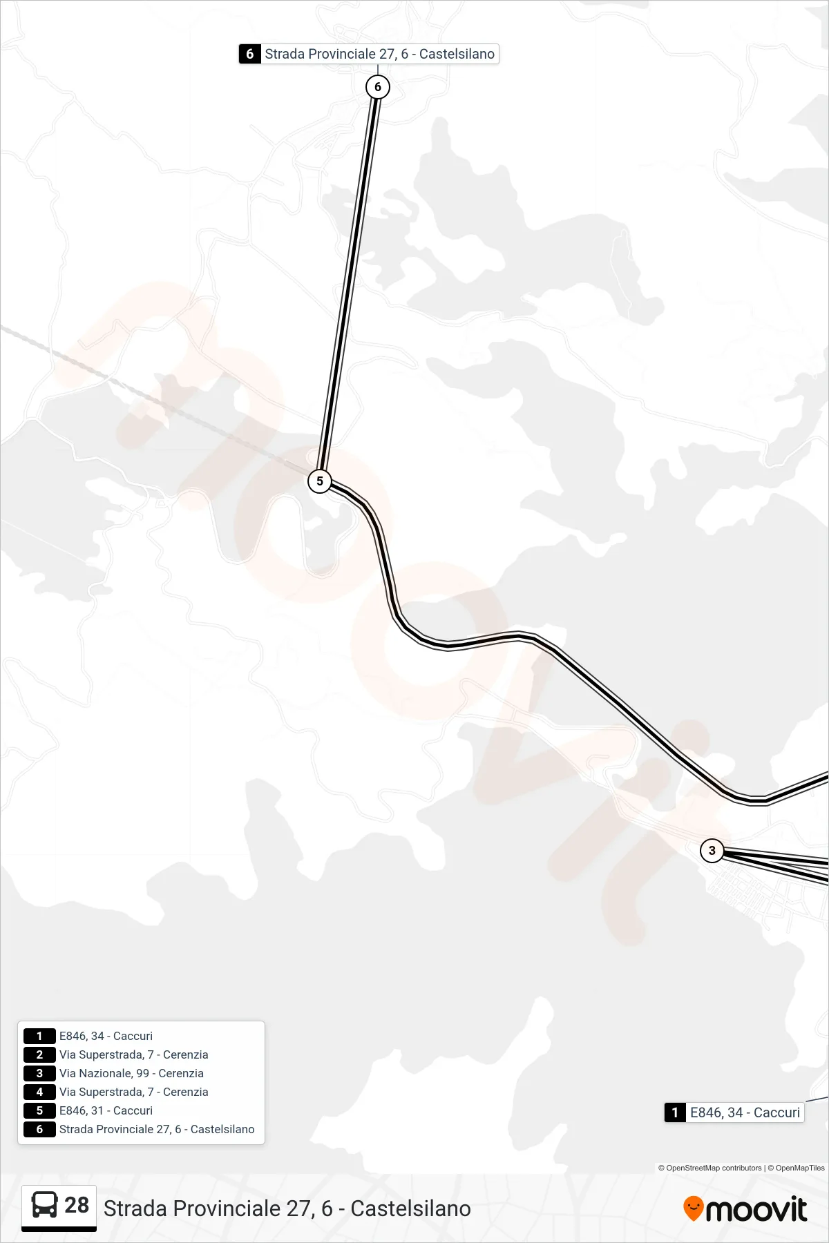 Linea 28  bus (Strada Provinciale 27, 6 - Castelsilano) - Percorsi e fermate sulla mappa
