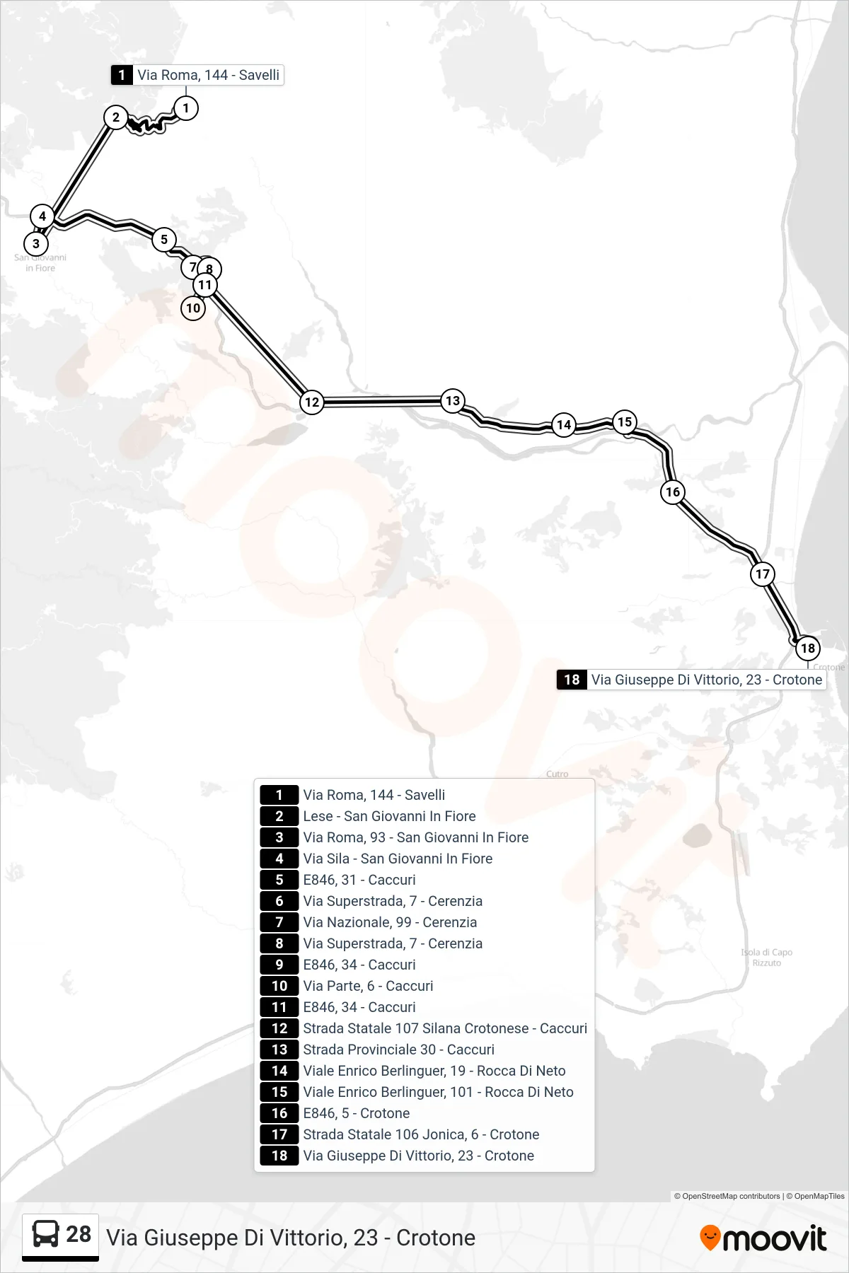 Linea 28 bus (Via Giuseppe Di Vittorio, 23 - Crotone) - Percorsi e fermate sulla mappa