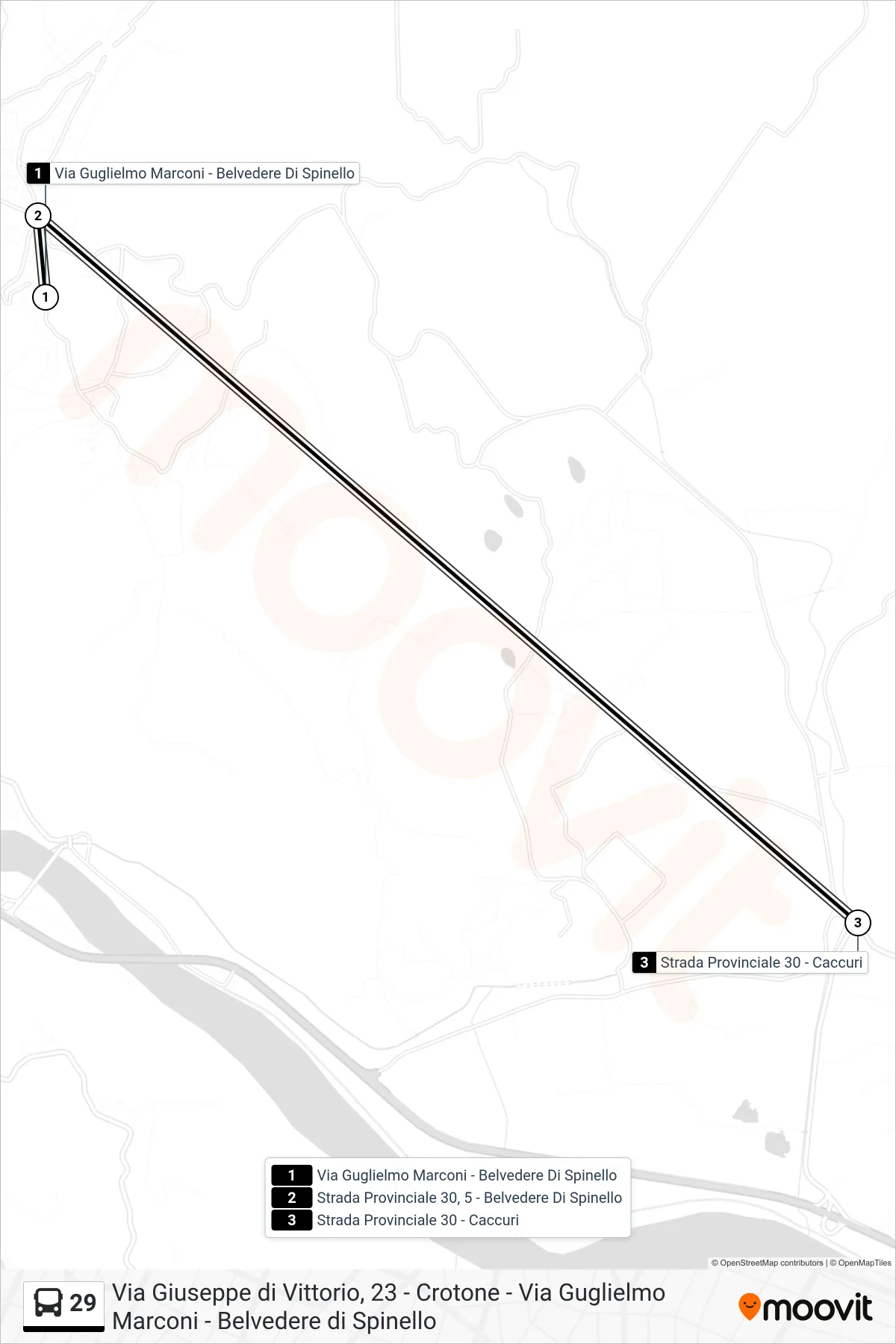 Linea 29 bus (Strada Provinciale 30 - Caccuri) - Percorsi e fermate sulla mappa