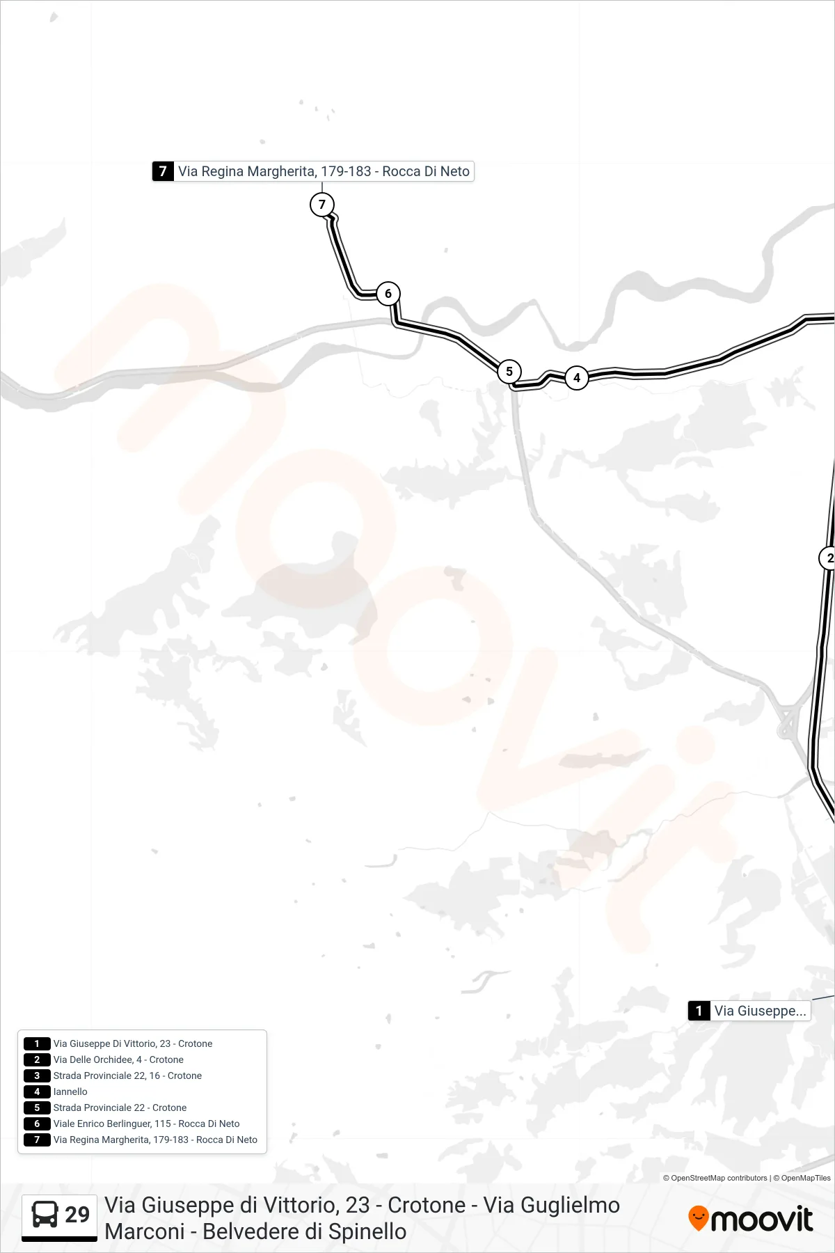 Linea 29 bus (Via Regina Margherita, 179-183 - Rocca Di Neto) - Percorsi e fermate sulla mappa