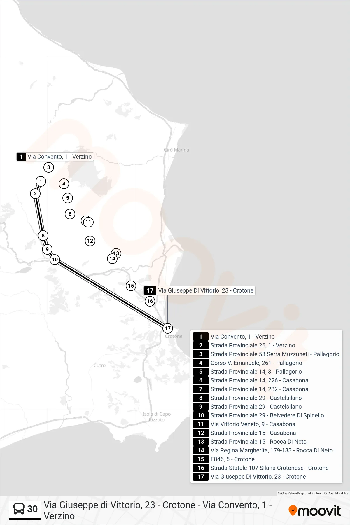 Linea 30 bus (Via Giuseppe Di Vittorio, 23 - Crotone) - Percorsi e fermate sulla mappa