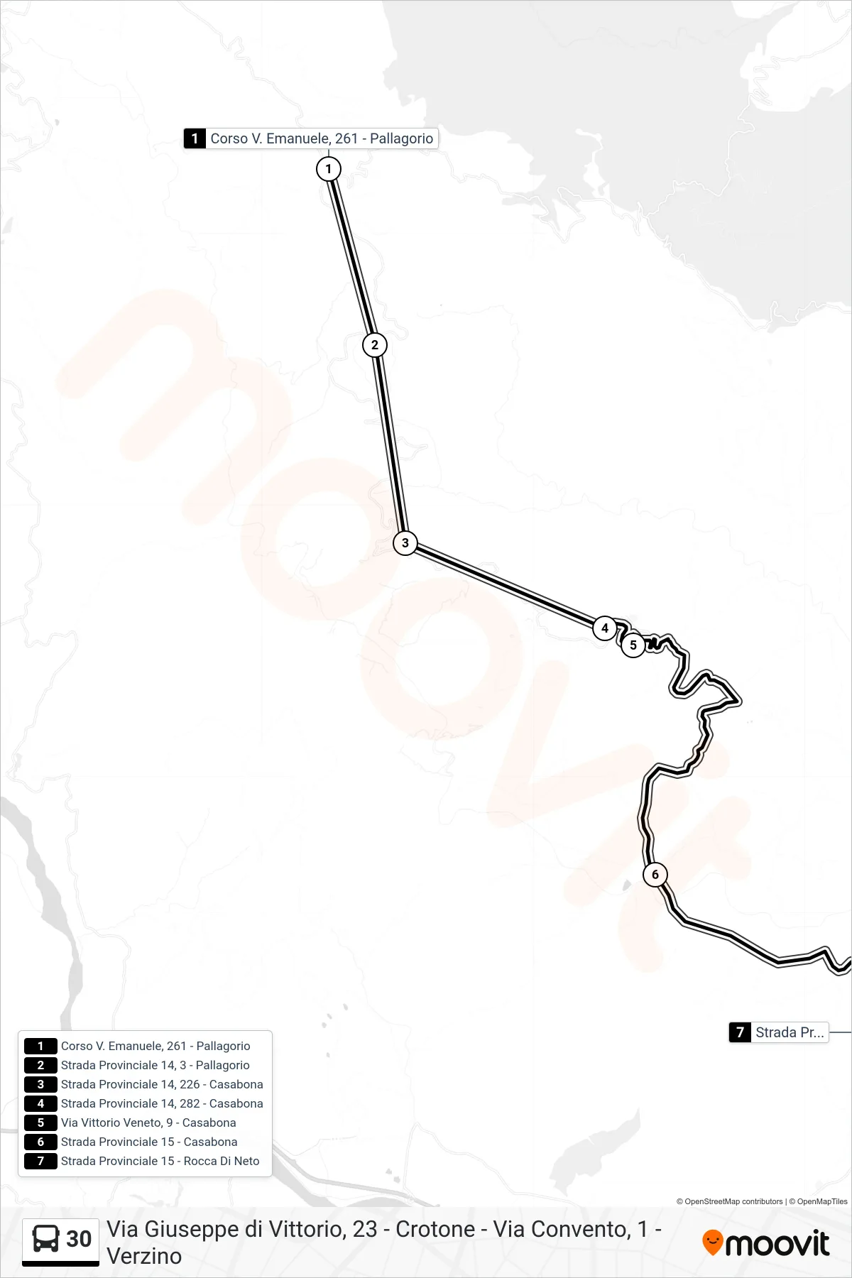 Linea 30 bus (Strada Provinciale 15 - Rocca Di Neto) - Percorsi e fermate sulla mappa