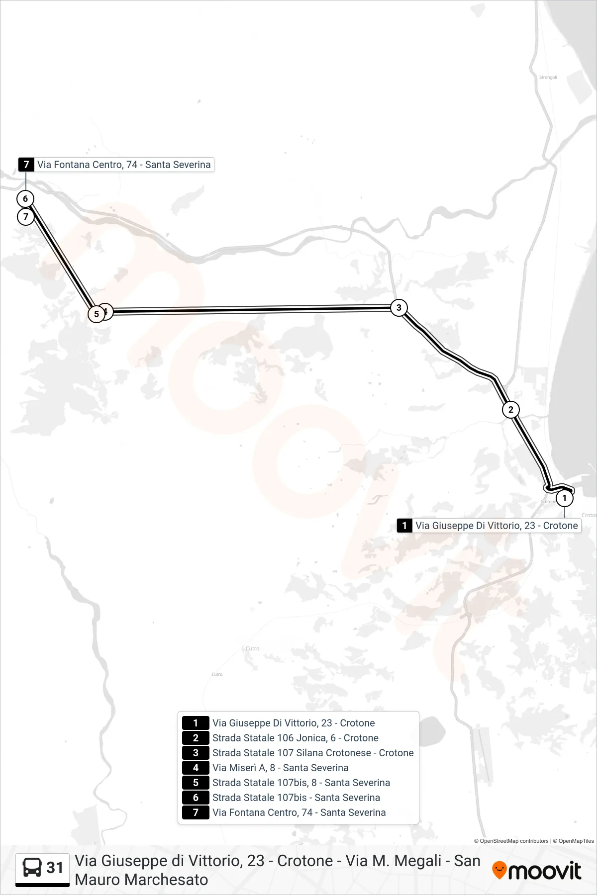 Linea 31  bus (Via Fontana Centro, 74 - Santa Severina) - Percorsi e fermate sulla mappa
