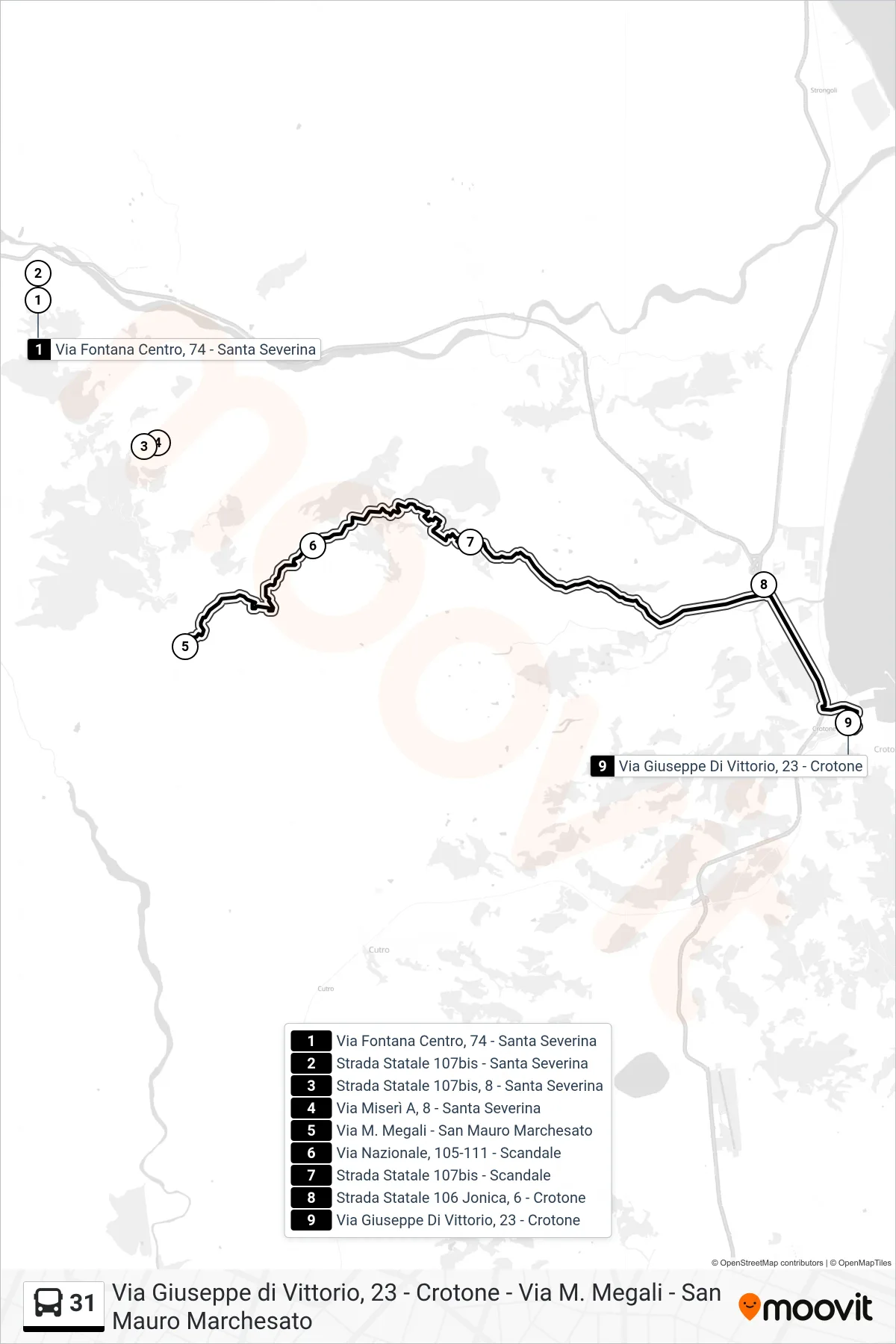 Linea 31 bus (Via Giuseppe Di Vittorio, 23 - Crotone) - Percorsi e fermate sulla mappa