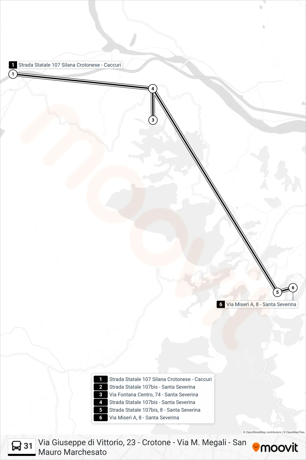 Linea 31  bus (Via Miserì A, 8 - Santa Severina) - Percorsi e fermate sulla mappa
