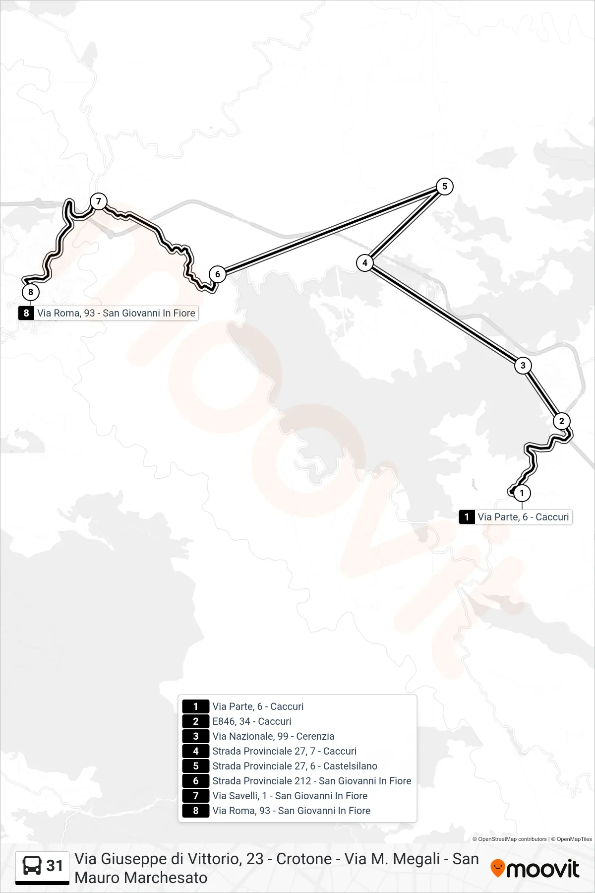Linea 31  bus (Via Roma, 93 - San Giovanni In Fiore) - Percorsi e fermate sulla mappa