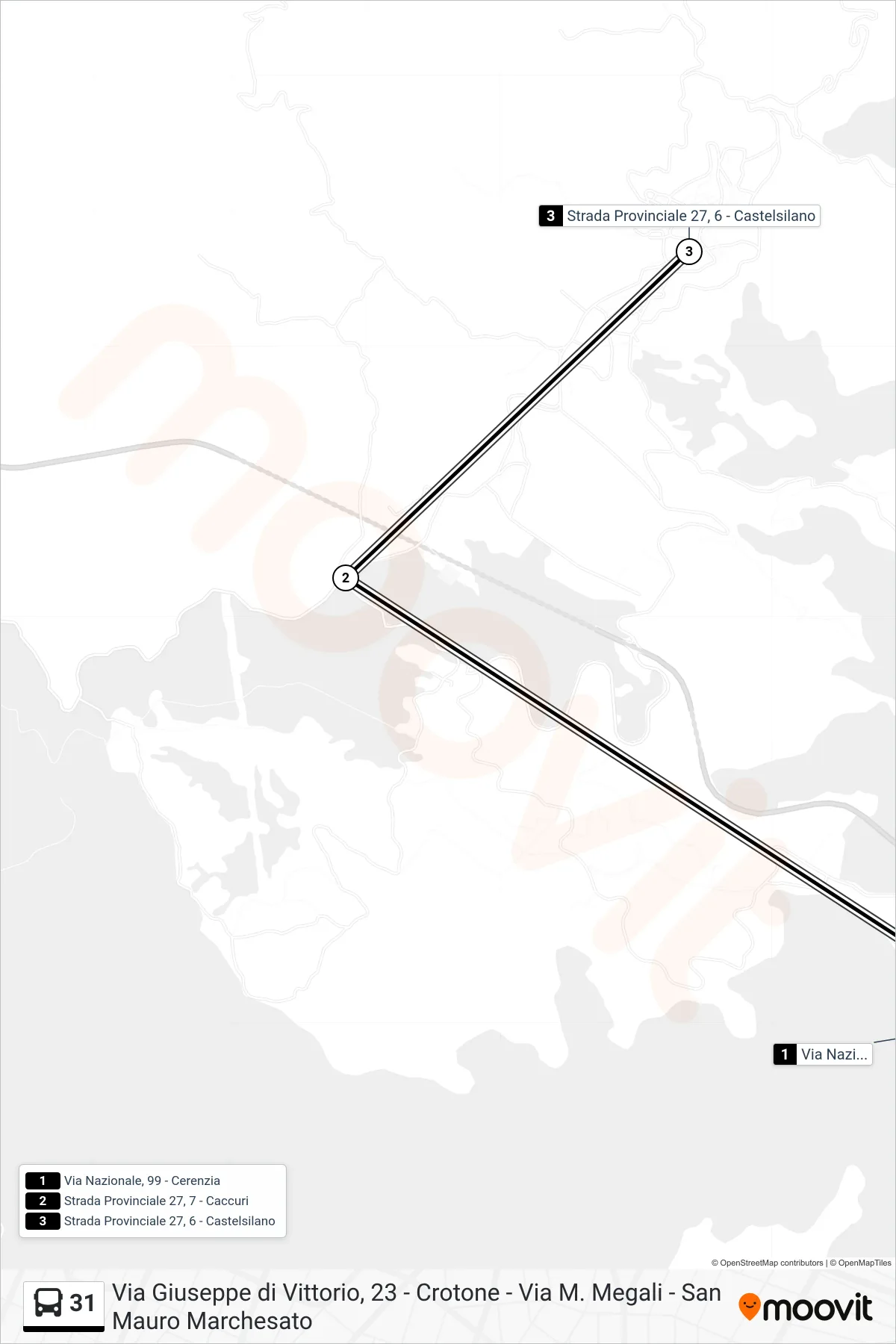 Linea 31  bus (Strada Provinciale 27, 6 - Castelsilano) - Percorsi e fermate sulla mappa