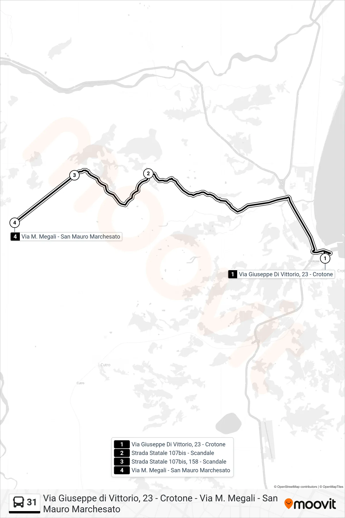 Linea 31 bus (Via M. Megali - San Mauro Marchesato) - Percorsi e fermate sulla mappa