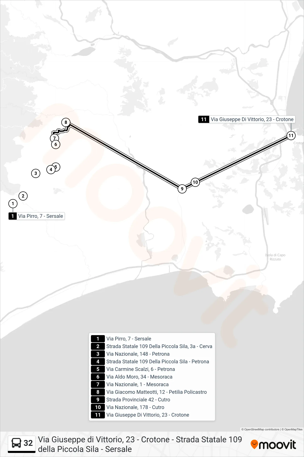 Linea 32 bus (Via Giuseppe Di Vittorio, 23 - Crotone) - Percorsi e fermate sulla mappa