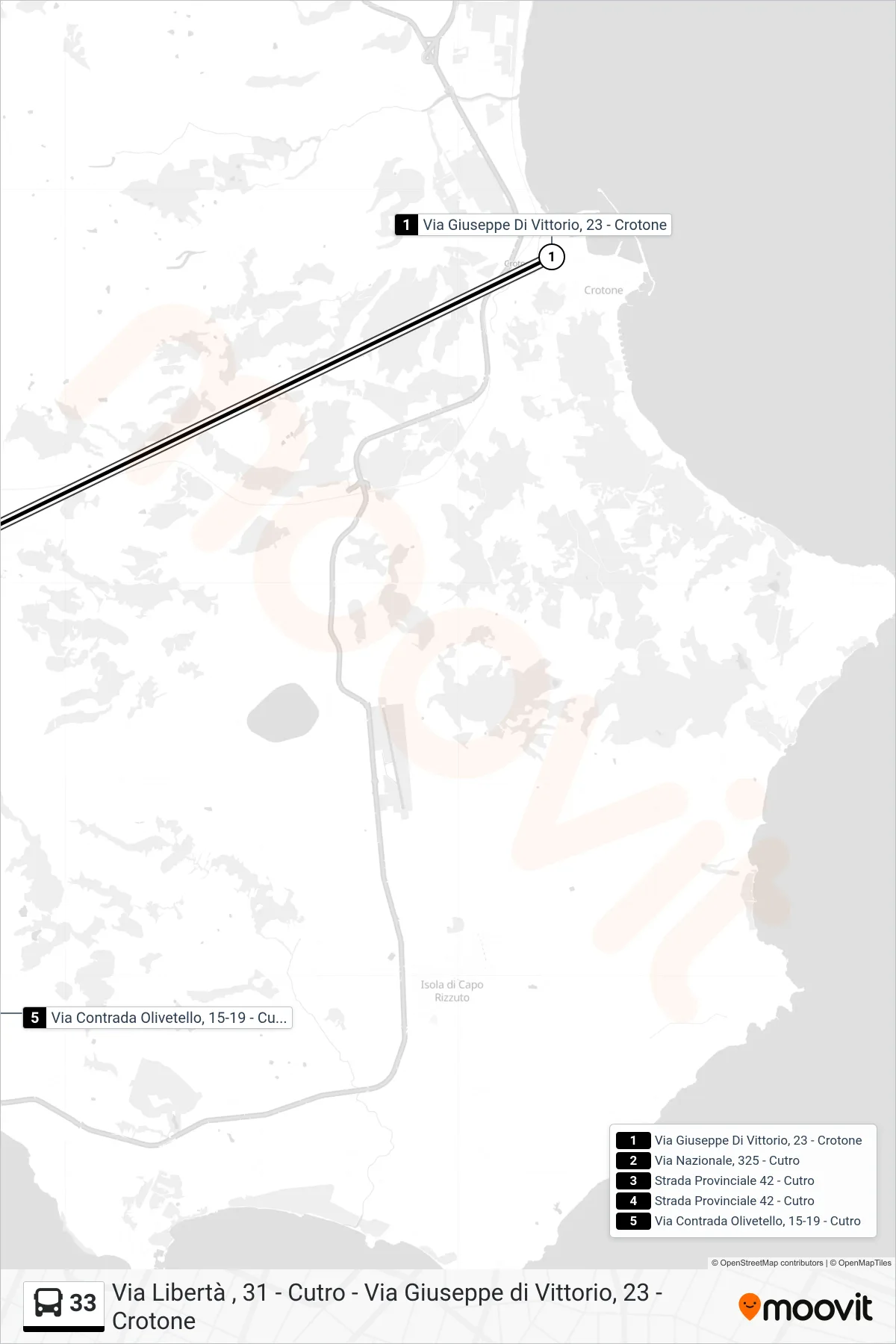 Linea 33  bus (Via Contrada Olivetello, 15-19 - Cutro) - Percorsi e fermate sulla mappa