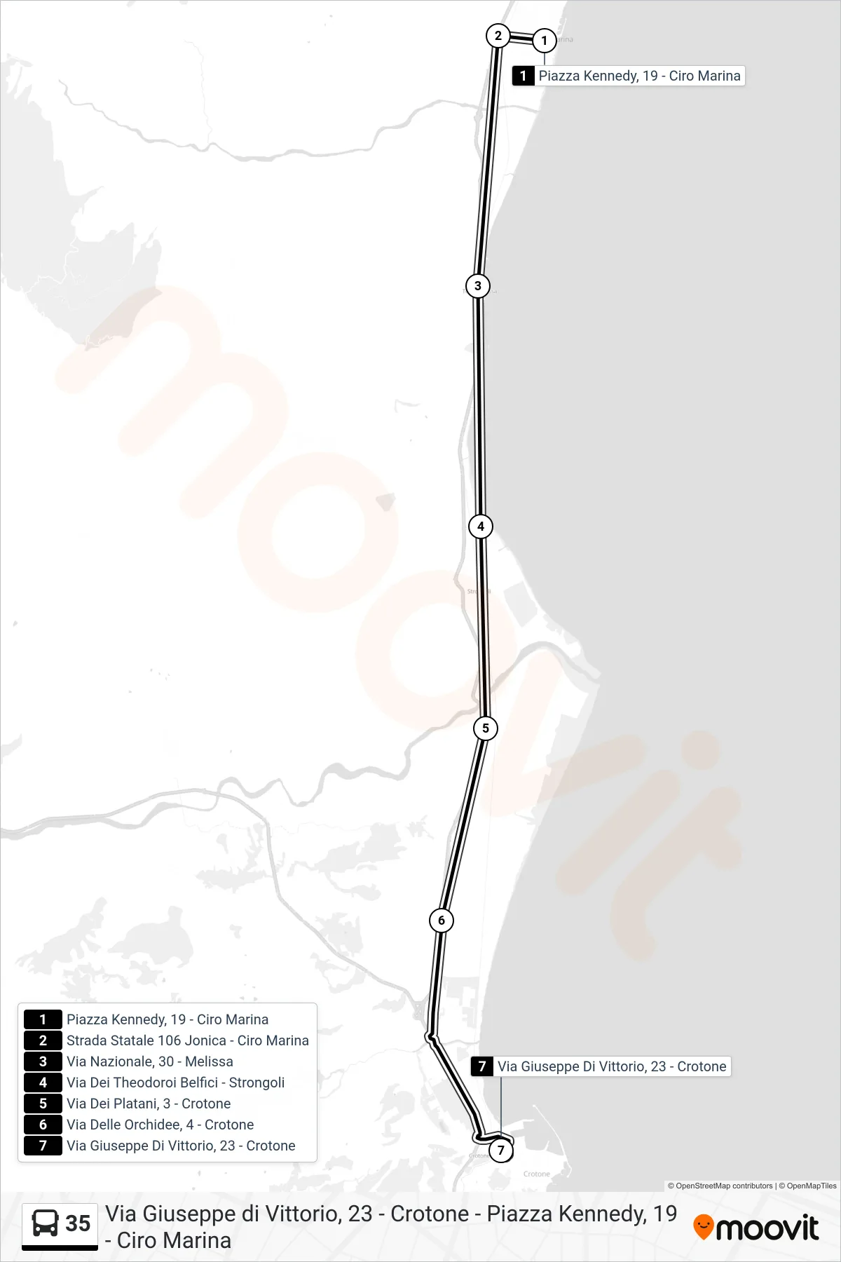 Linea 35 bus (Via Giuseppe Di Vittorio, 23 - Crotone) - Percorsi e fermate sulla mappa