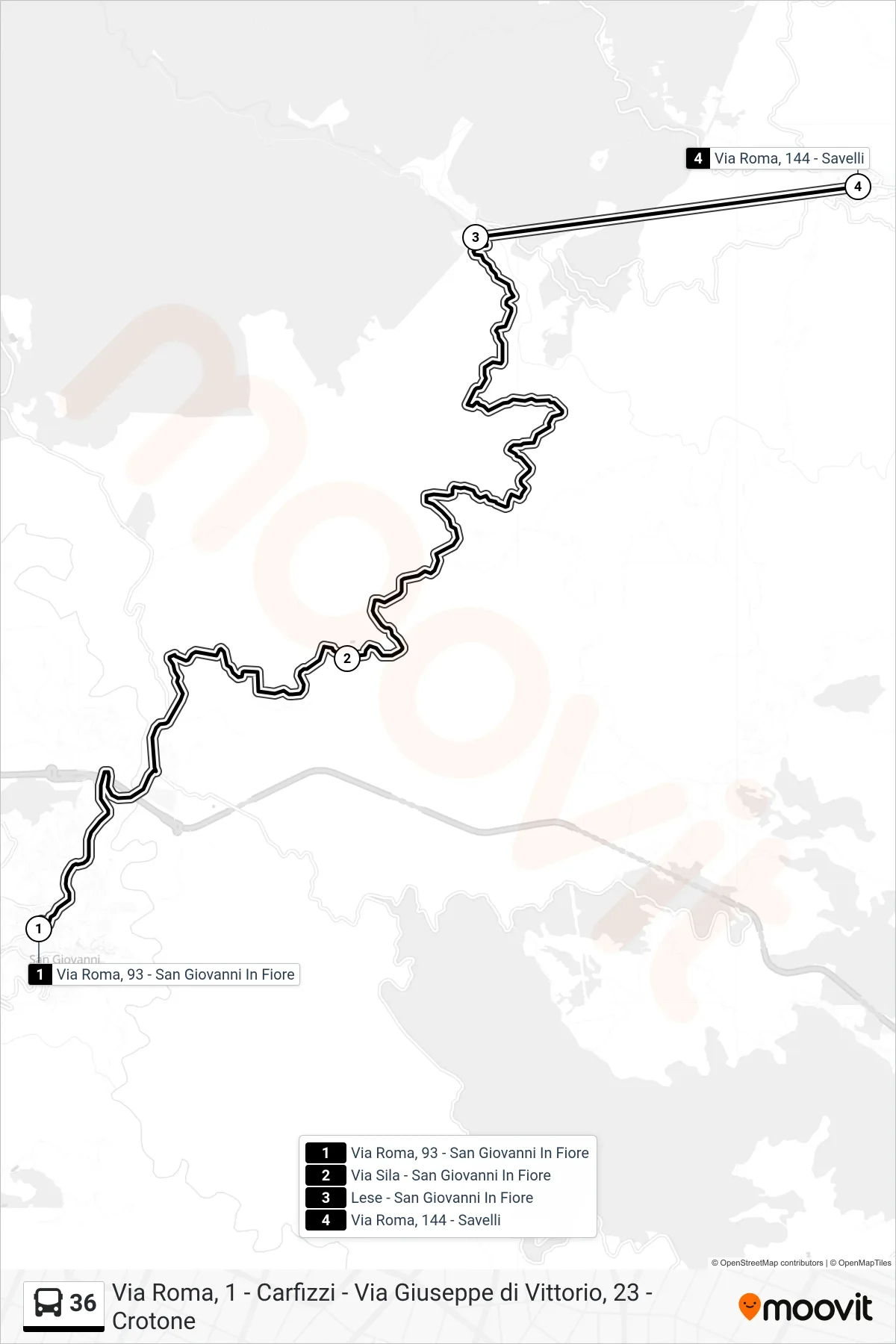 Linea 36 bus (Via Roma, 144 - Savelli) - Percorsi e fermate sulla mappa