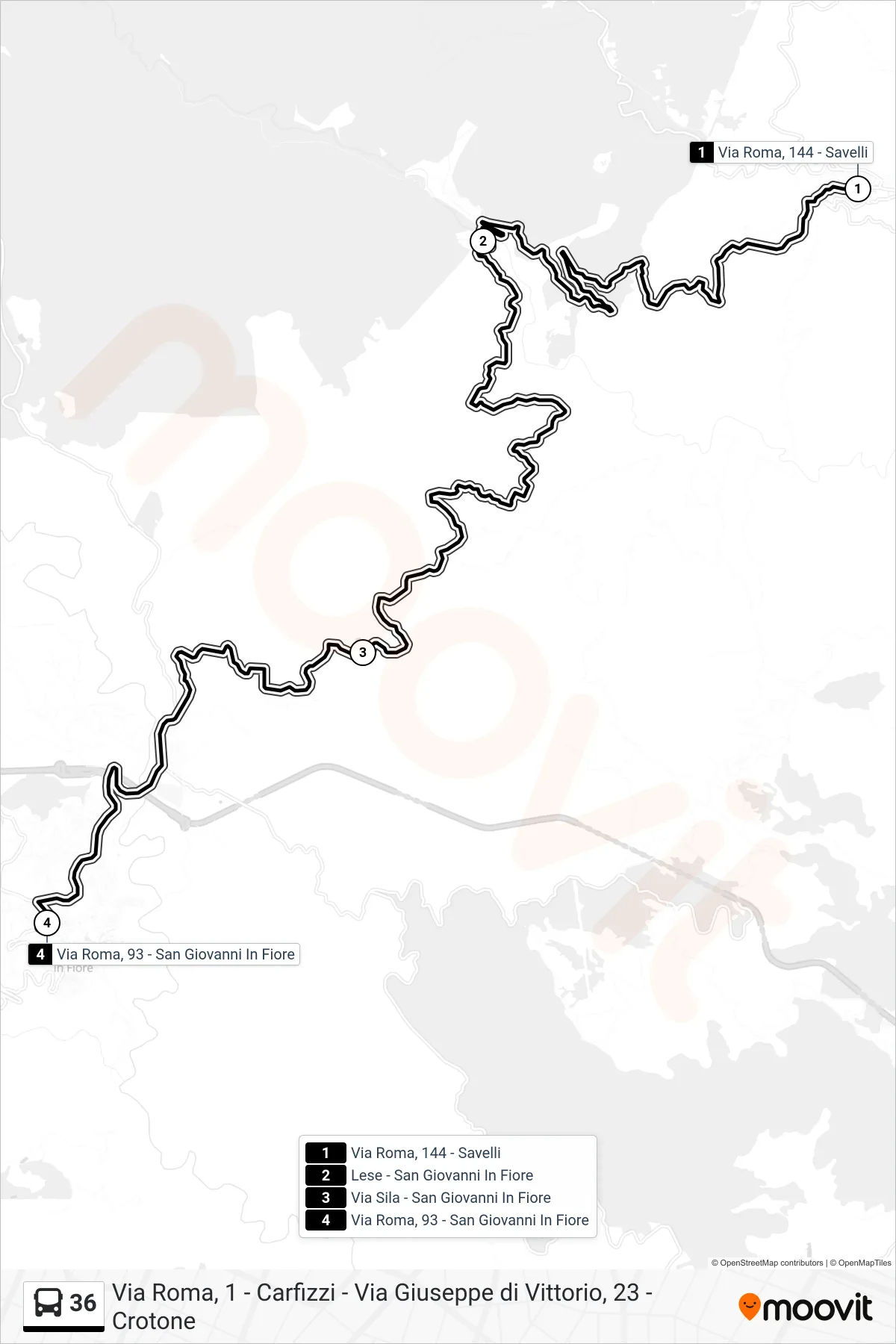 Linea 36 bus (Via Roma, 93 - San Giovanni In Fiore) - Percorsi e fermate sulla mappa