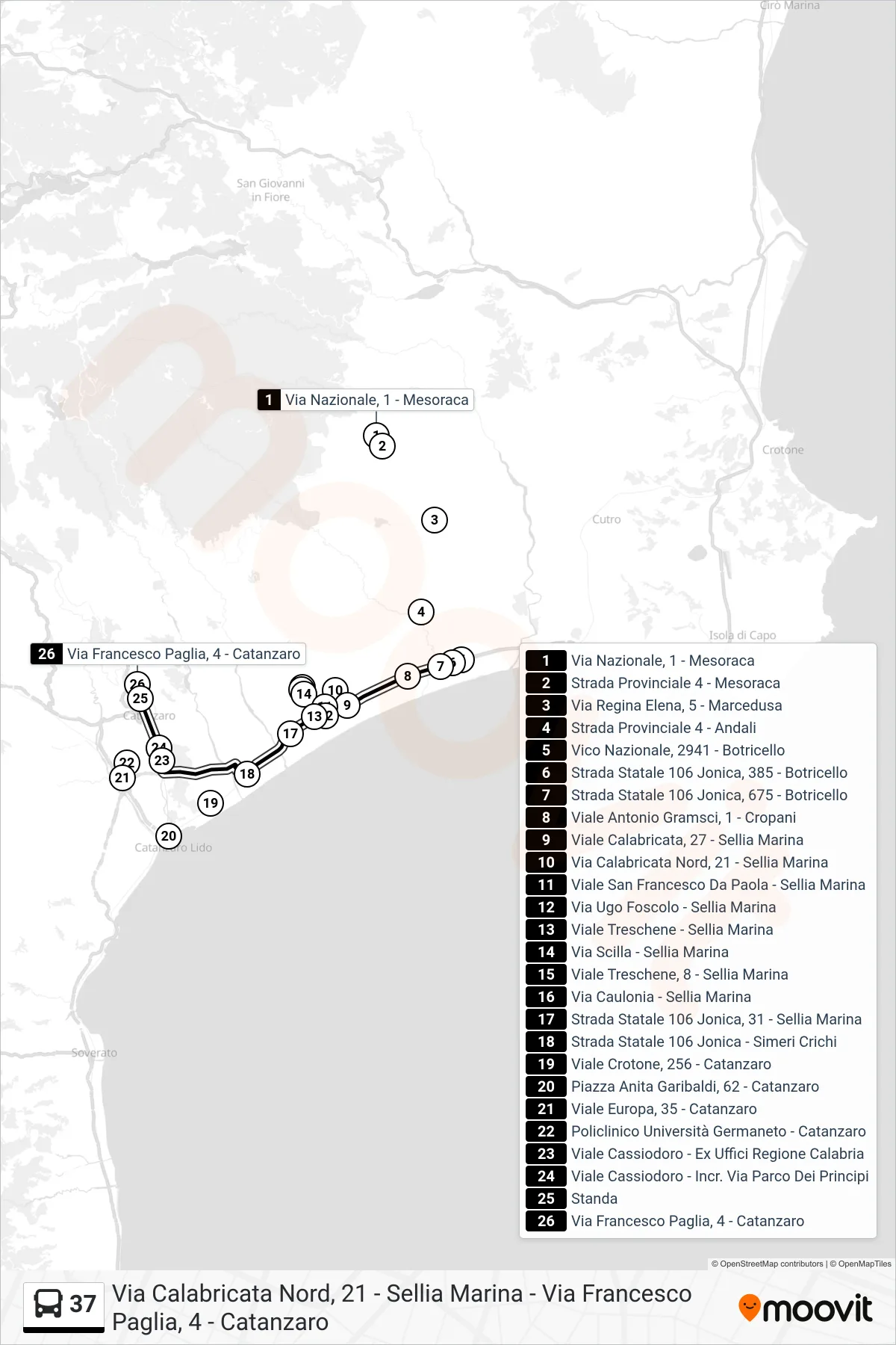 Linea 37  bus (Via Francesco Paglia, 4 - Catanzaro) - Percorsi e fermate sulla mappa