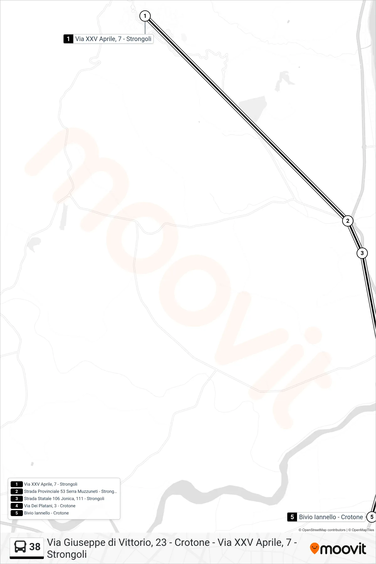 Linea 38  bus (Bivio Iannello - Crotone) - Percorsi e fermate sulla mappa