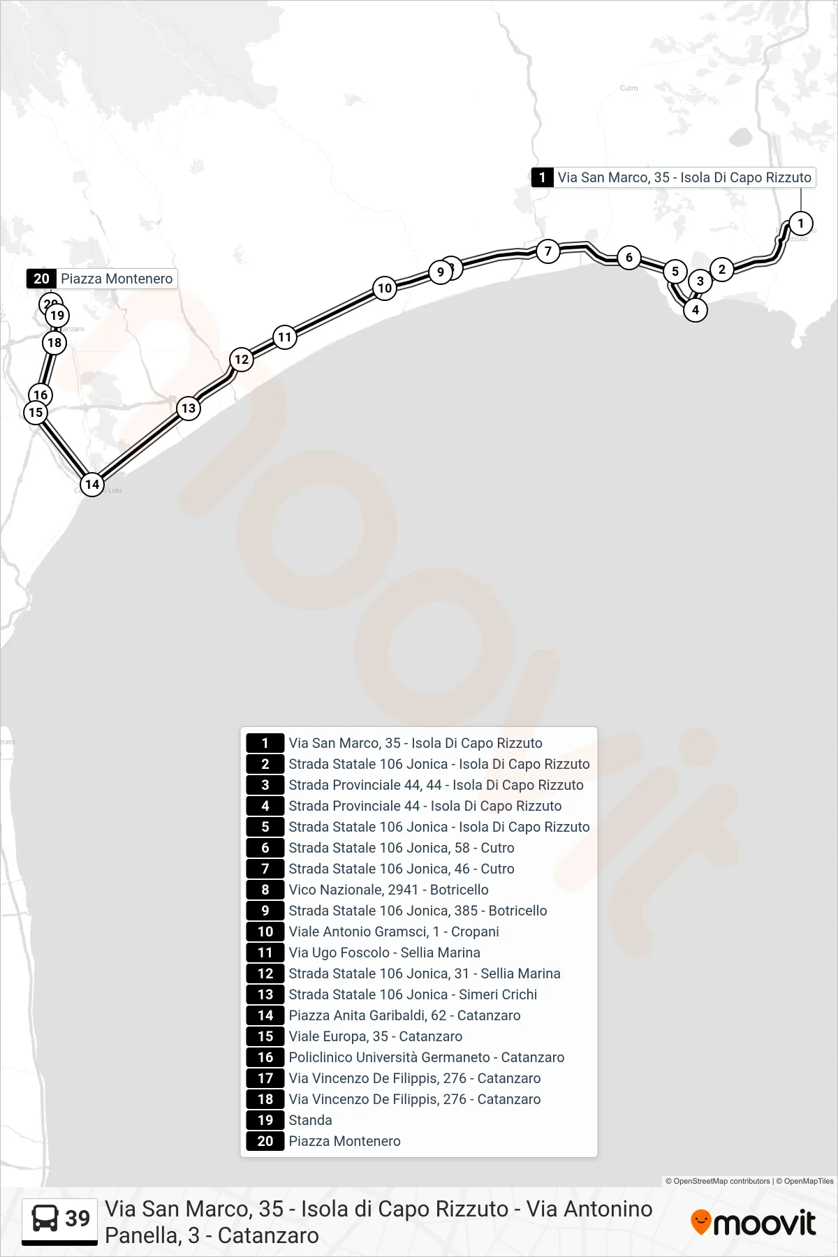 Linea 39  bus (Via Antonino Panella, 3 - Catanzaro) - Percorsi e fermate sulla mappa