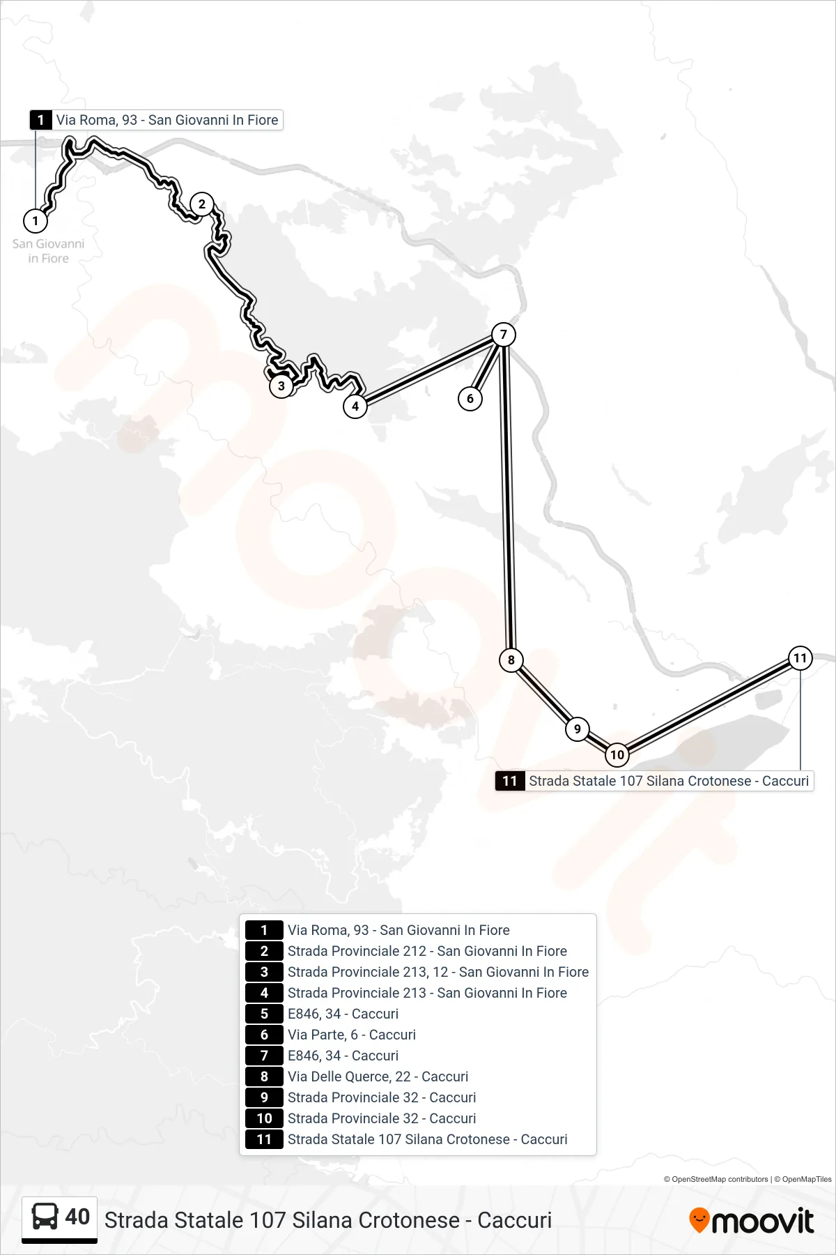 Linea 40  bus (Strada Statale 107 Silana Crotonese - Caccuri) - Percorsi e fermate sulla mappa