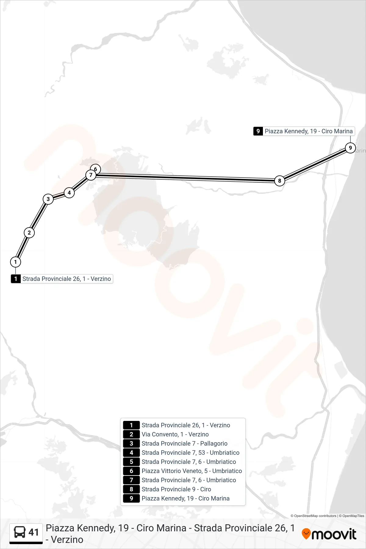 Linea 41  bus (Piazza Kennedy, 19 - Ciro Marina) - Percorsi e fermate sulla mappa