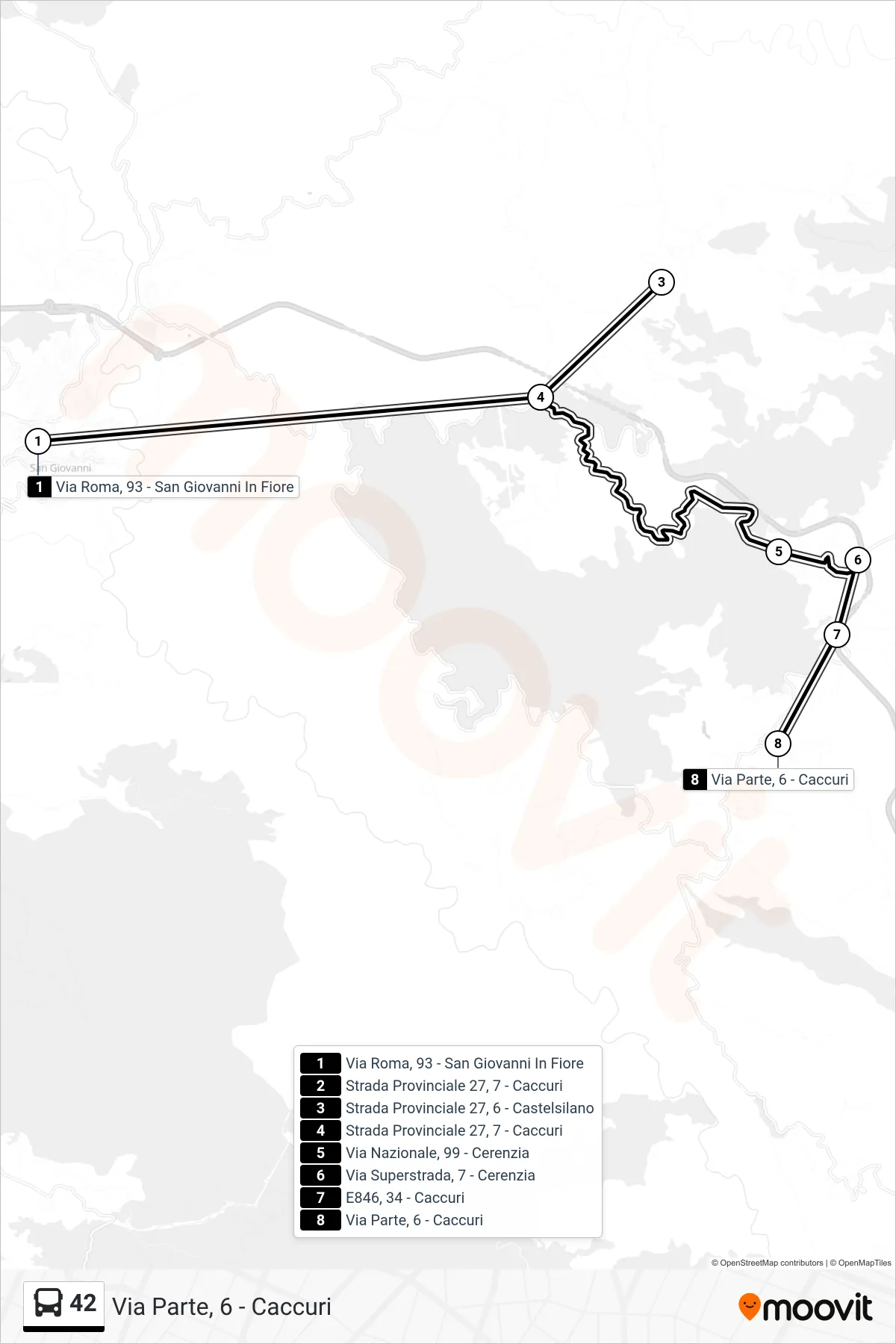 Linea 42 bus (Via Parte, 6 - Caccuri) - Percorsi e fermate sulla mappa