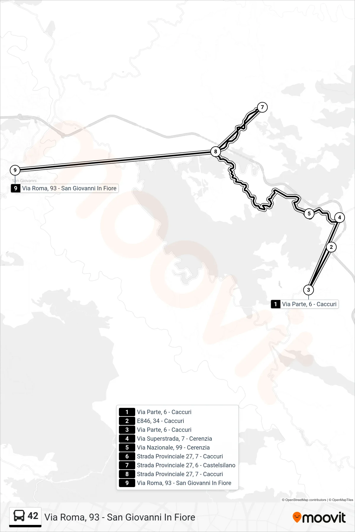 Linea 42  bus (Via Roma, 93 - San Giovanni In Fiore) - Percorsi e fermate sulla mappa