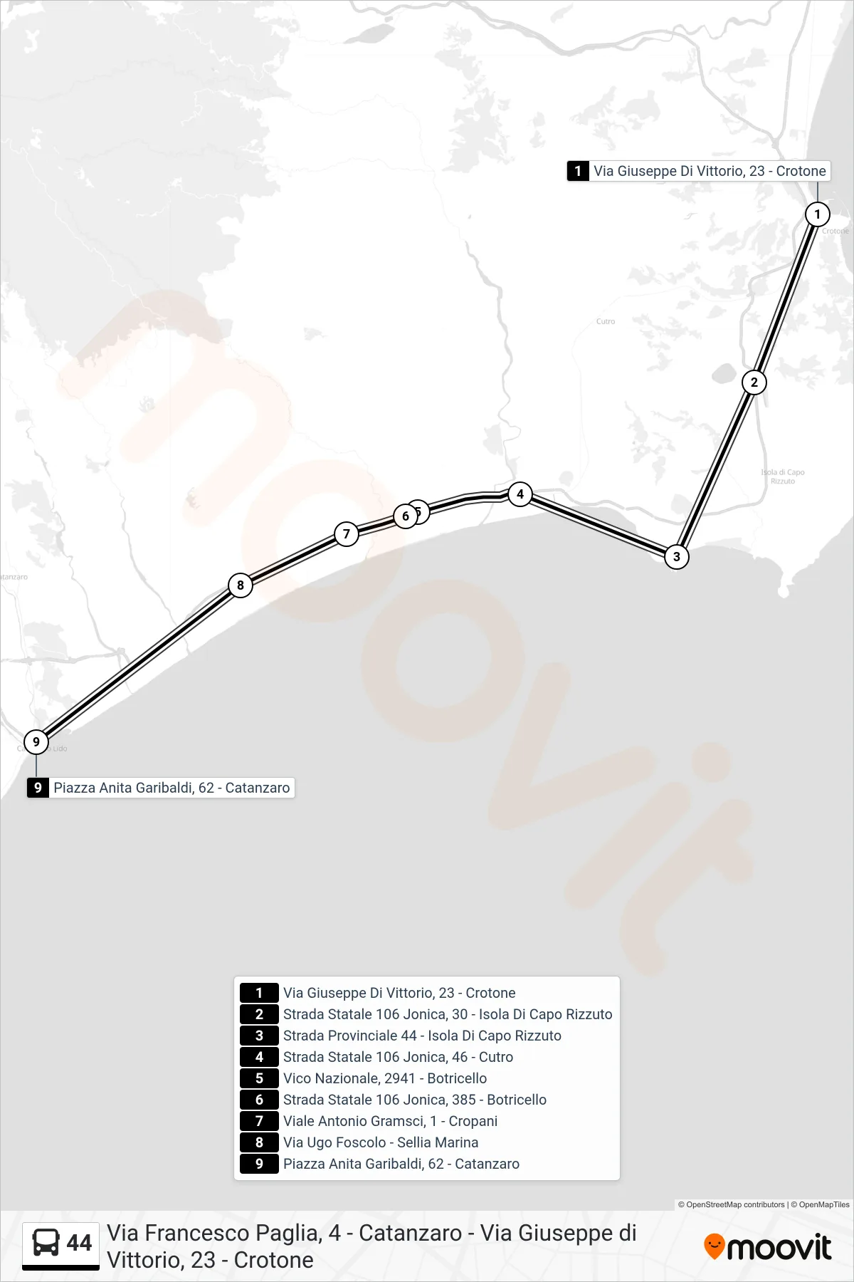 Linea 44  bus (Piazza Anita Garibaldi, 62 - Catanzaro) - Percorsi e fermate sulla mappa